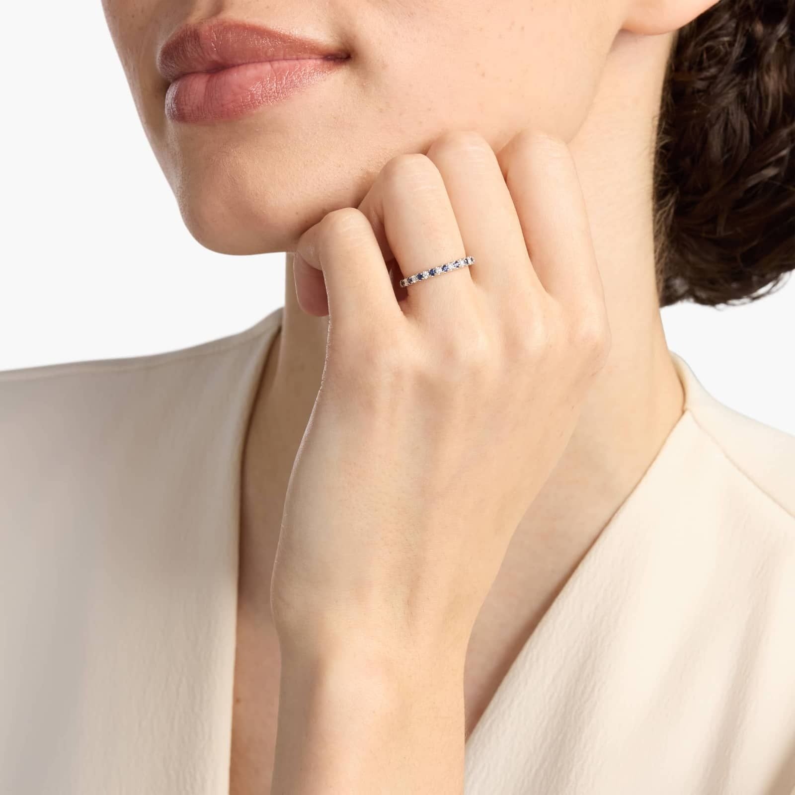 Riviera Pavé Sapphire and Diamond Ring in 14k White Gold (1.5mm)