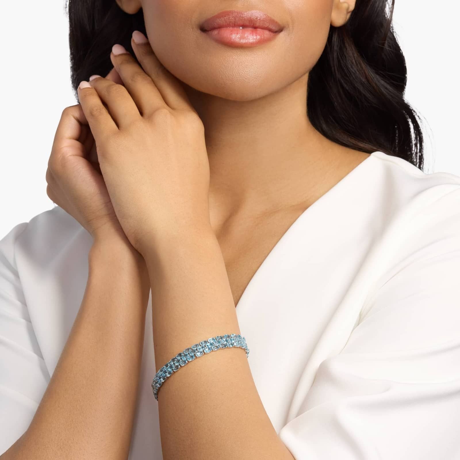 Trio Oval Blue Topaz Bracelet in Sterling Silver (5x3mm)