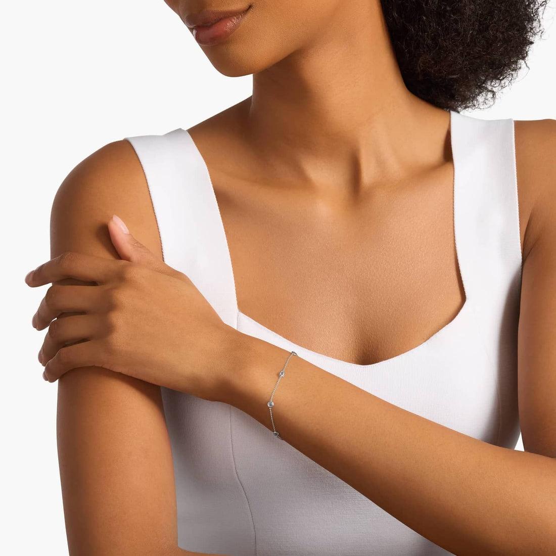 Aquamarine Stationed Bezel-Set Bracelet in 14k White Gold