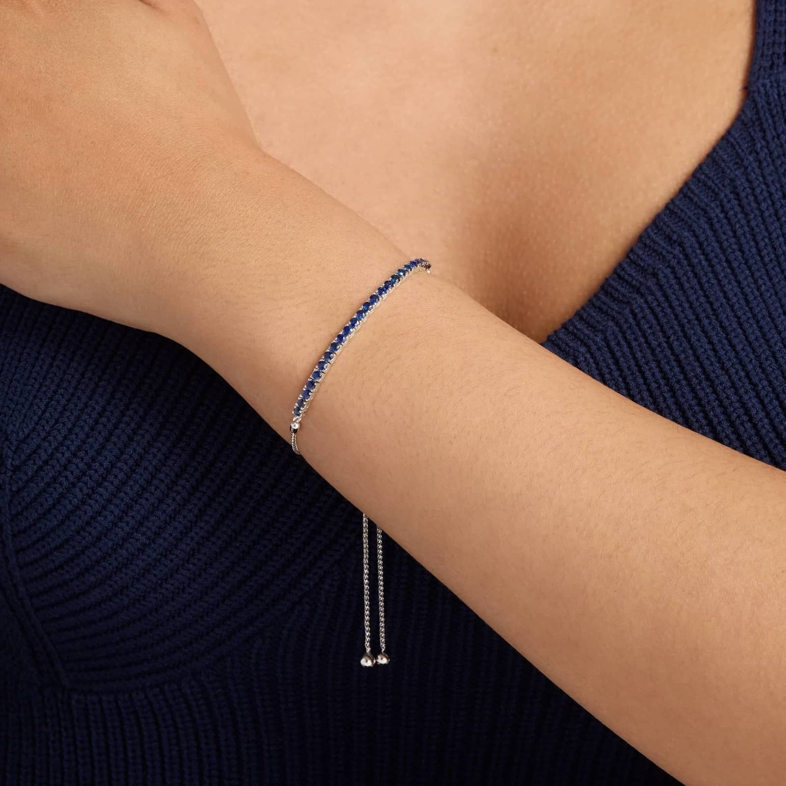 Riviera Pavé Sapphire Bolo Bracelet in 14k White Gold