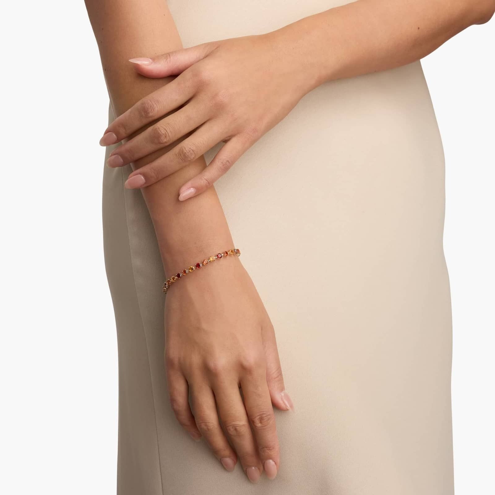 Sunset Multi Gemstone Station Bracelet in 14k Yellow Gold