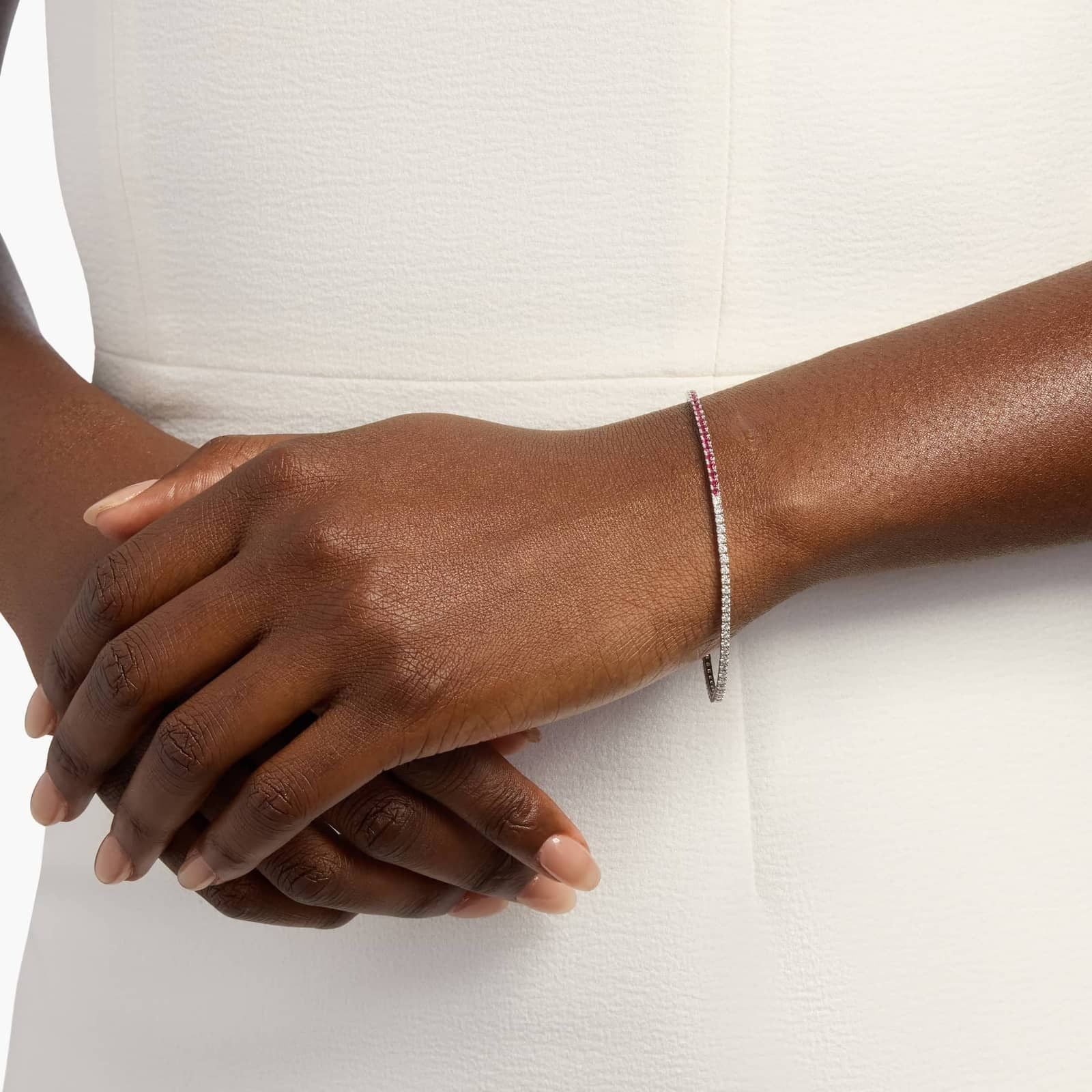 Half And Half Round Diamond and Ruby Tennis Bracelet in 14k White Gold