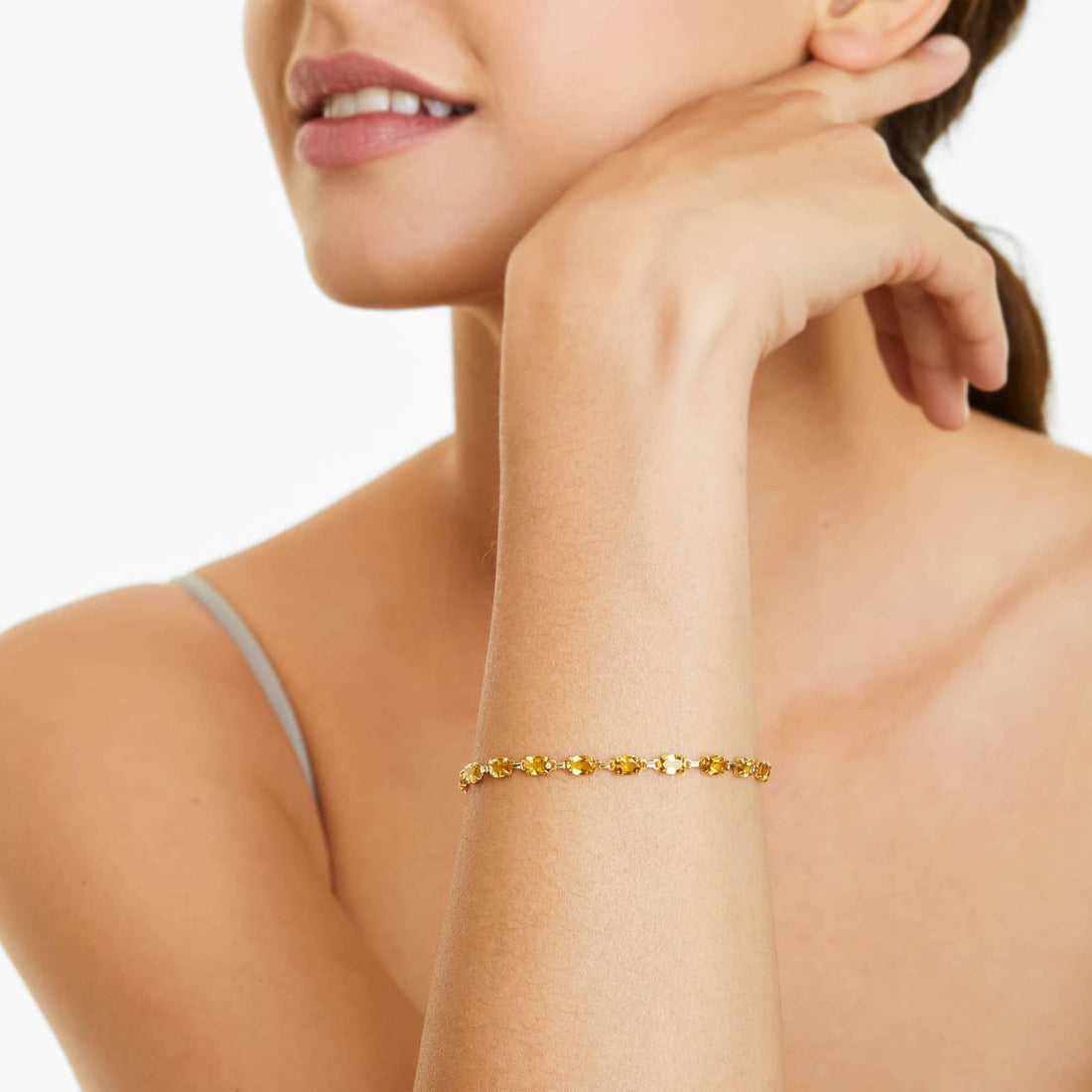 Citrine Line Bracelet In 14K Yellow Gold