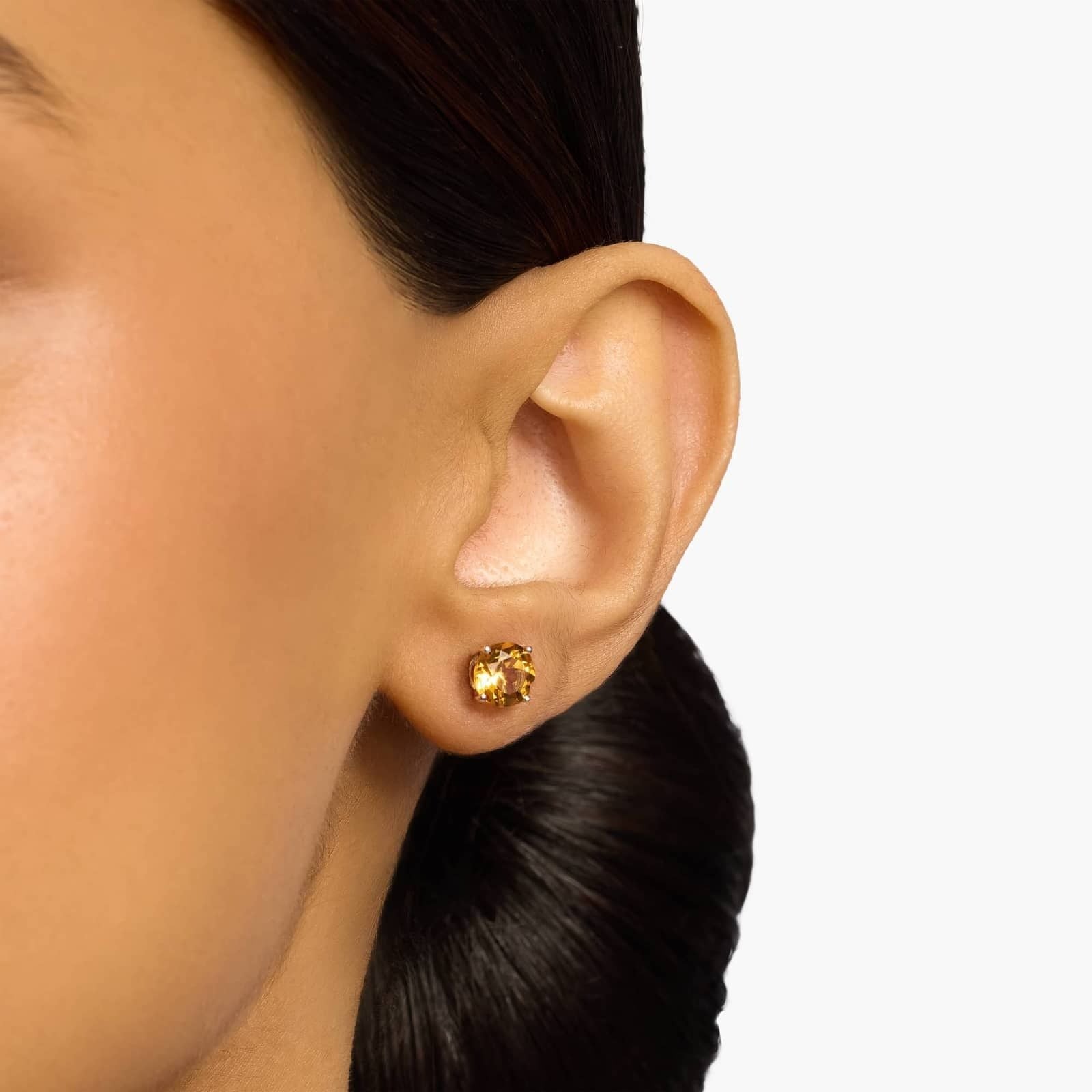 Citrine Stud Earrings in 14k White Gold (7mm)