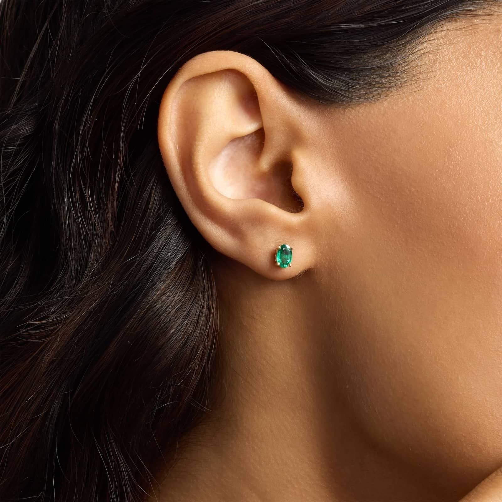 Oval Emerald and Diamond Earrings in 14k Yellow Gold (6x4mm)