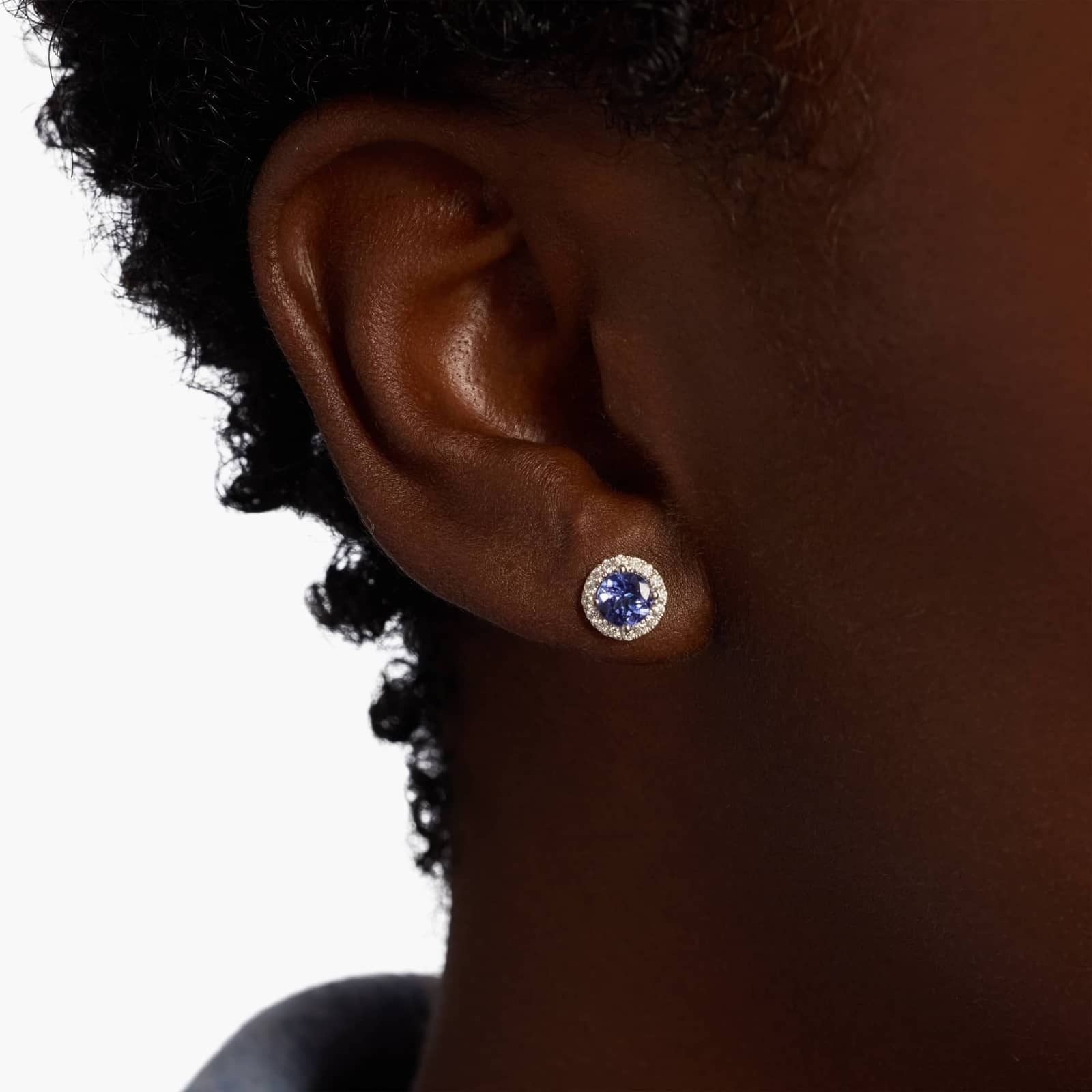 Tanzanite and Micropavé Diamond Stud Earrings in 14k White Gold (5mm)