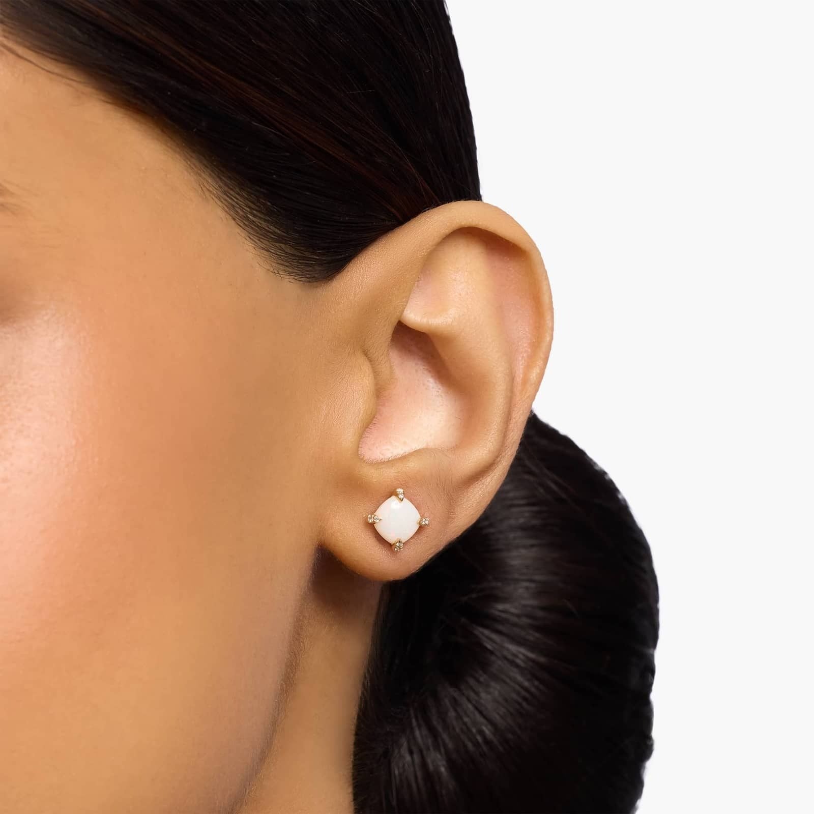 Cushion Cut Opal and Diamond Accent Earrings in 14k Yellow Gold (7mm)