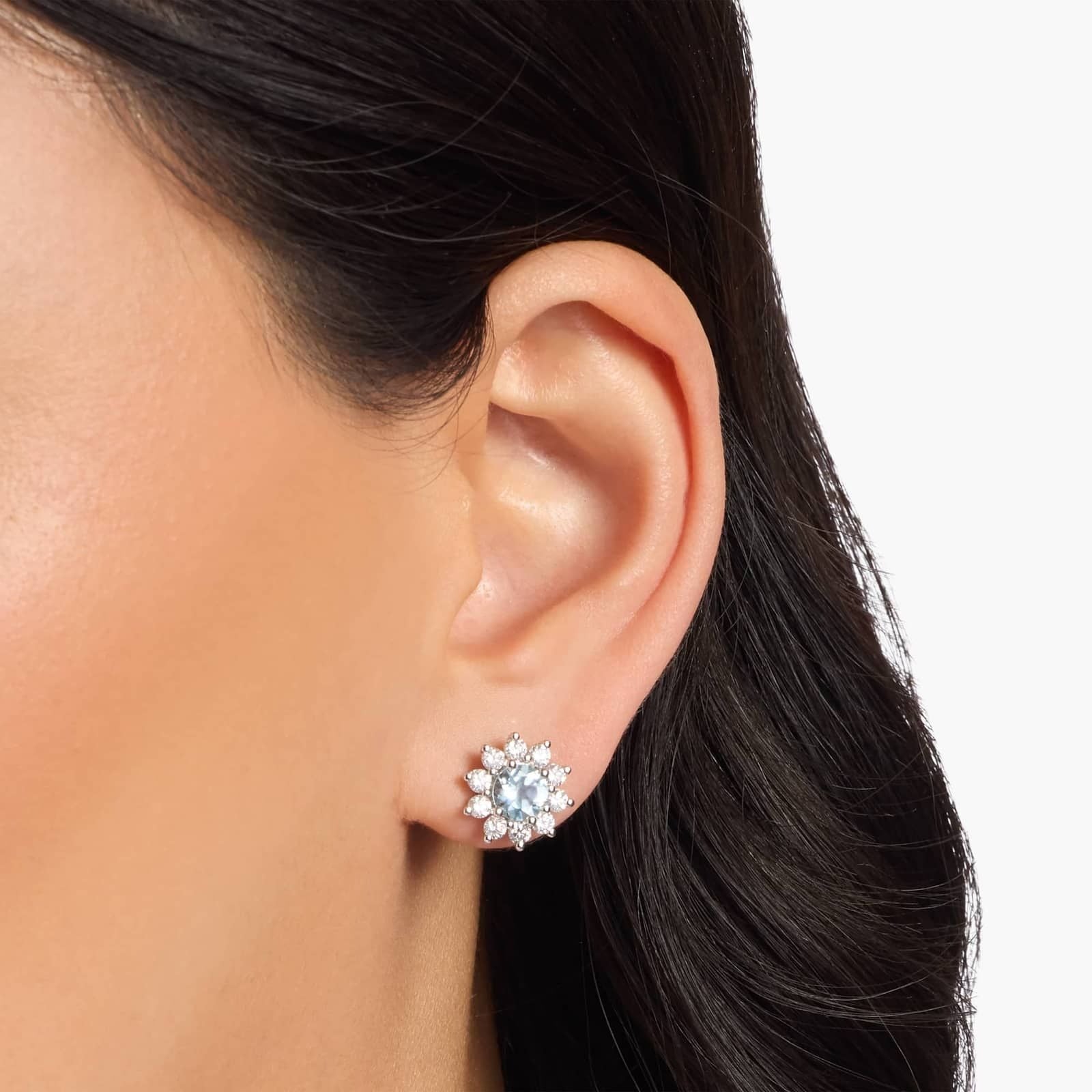 Round Aquamarine and Diamond Stud Earrings in 14k White Gold