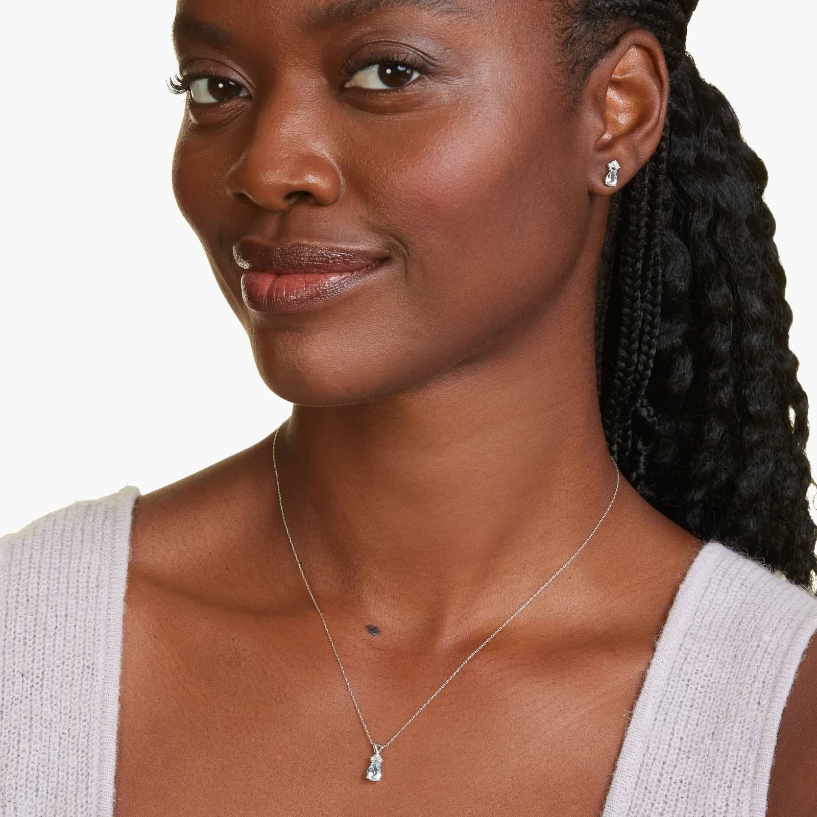 Pear Shape Aquamarine And Tri-Diamond Stud Earrings