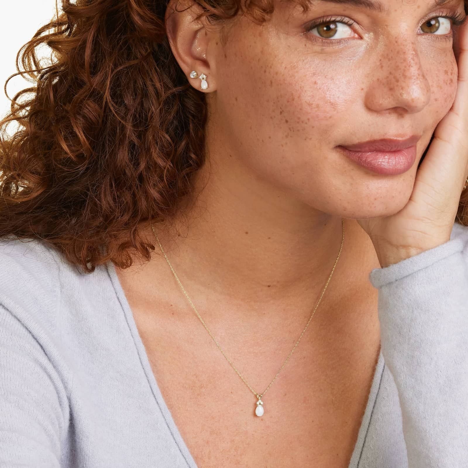 Pear Shape Opal And Tri-Diamond Stud Earrings In 14K Yellow Gold