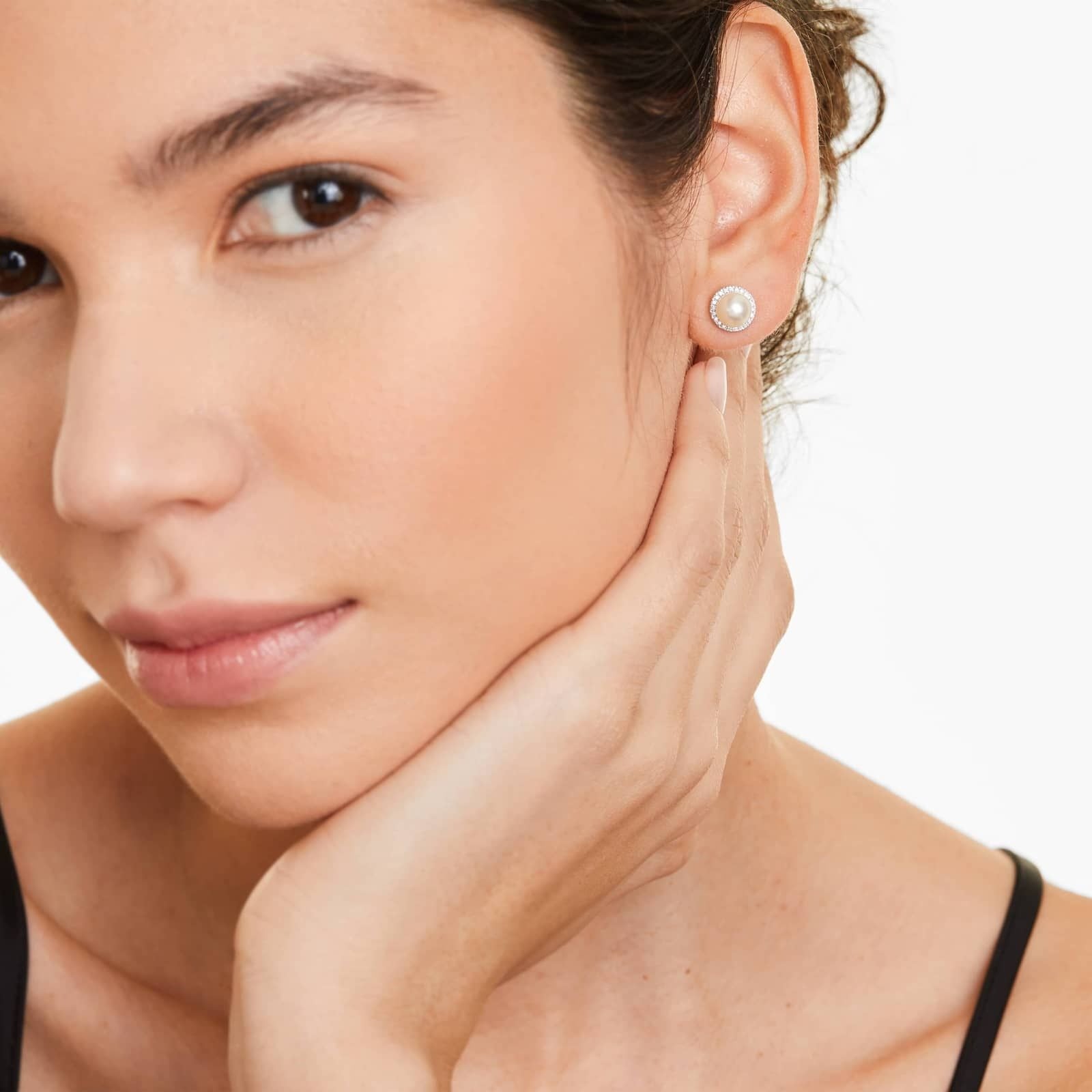 Cultured Freshwater Pearl And Diamond Halo Earrings In 14K White Gold