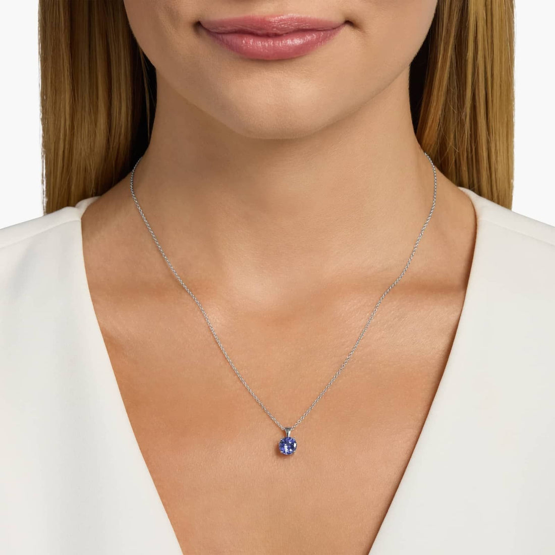 Tanzanite Solitaire Pendant in 14k White Gold (7mm)