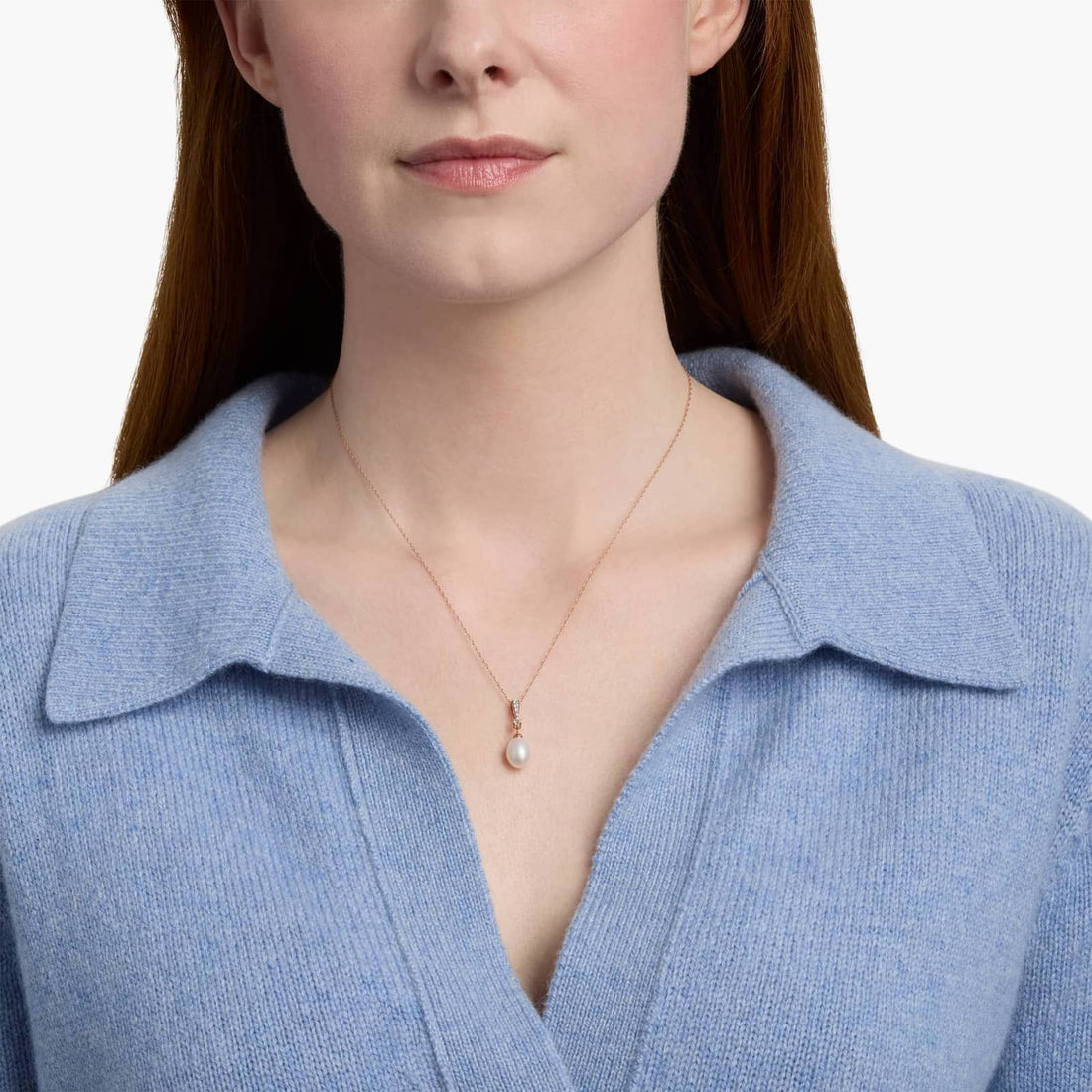 Freshwater Cultured Pearl and White Topaz Pendant in 14k Rose Gold (7.5mm)