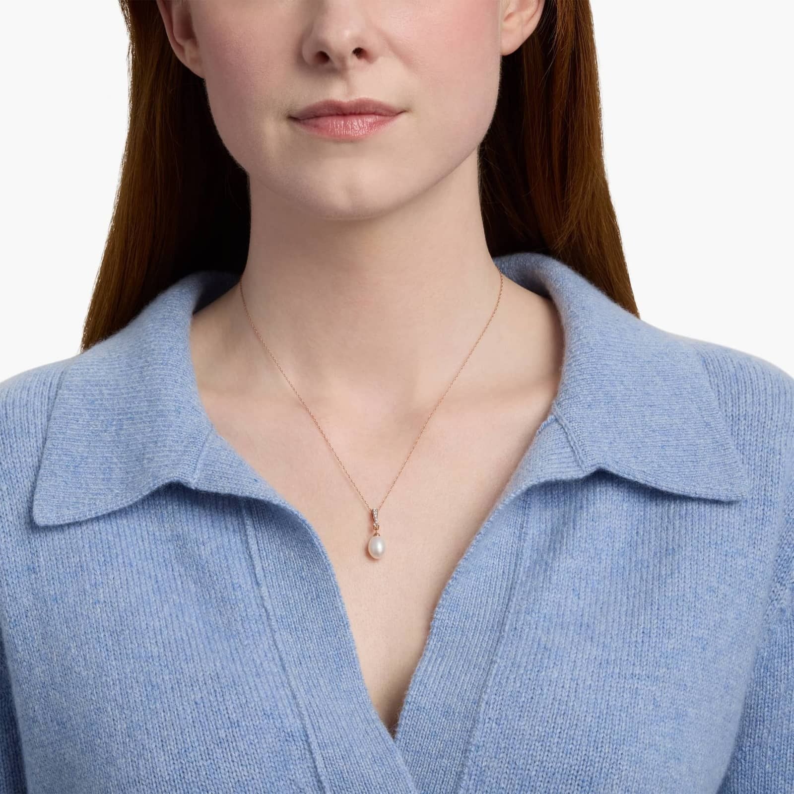 Freshwater Cultured Pearl and White Topaz Pendant in 14k Rose Gold (7.5mm)