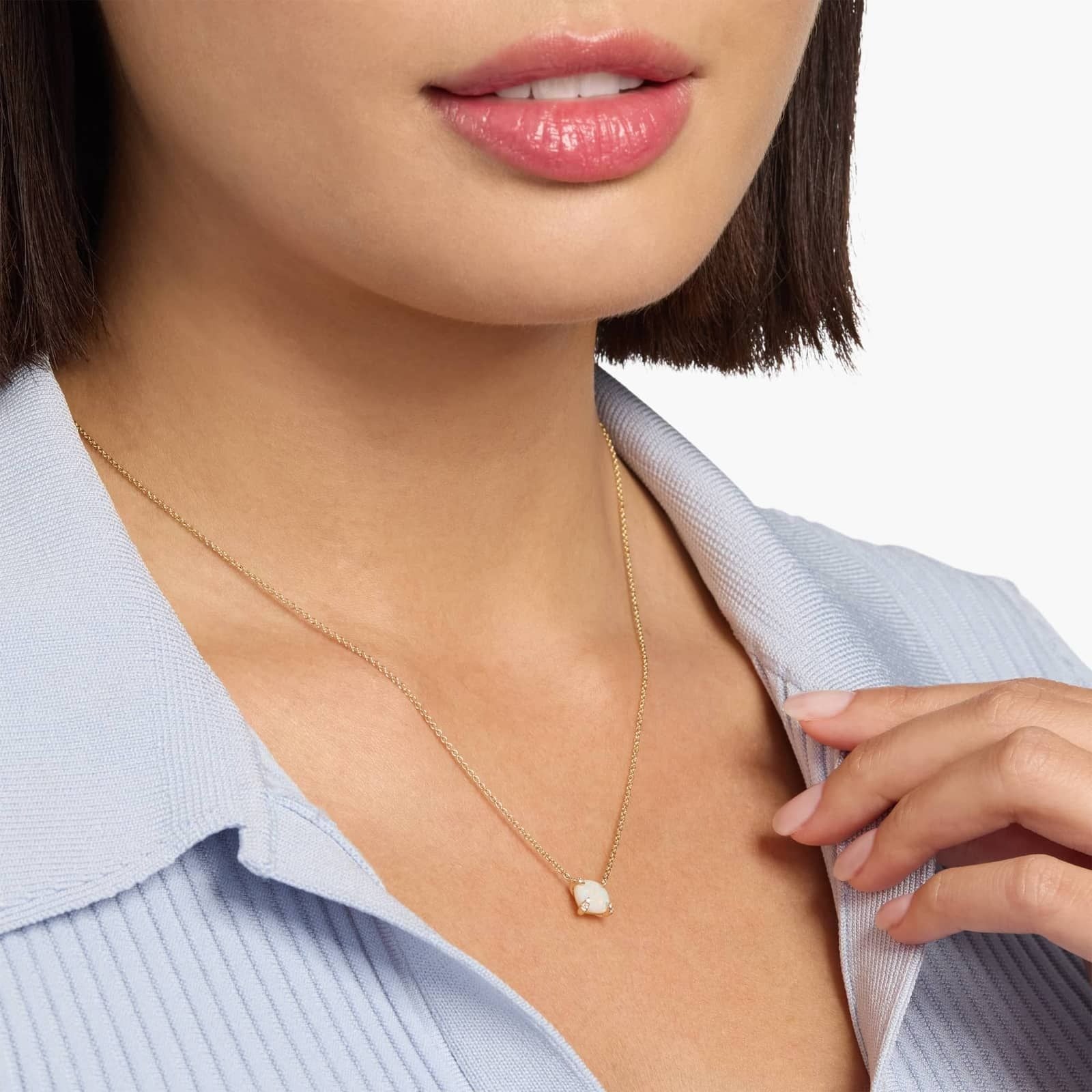 Cushion Cut Opal and Diamond Accent Pendant in 14k Yellow Gold (7mm)