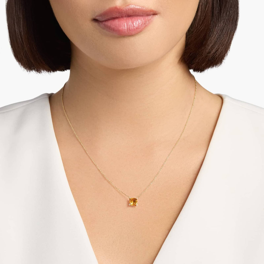Cushion Cut Citrine and Diamond Accent Pendant in 14k Yellow Gold (7mm)
