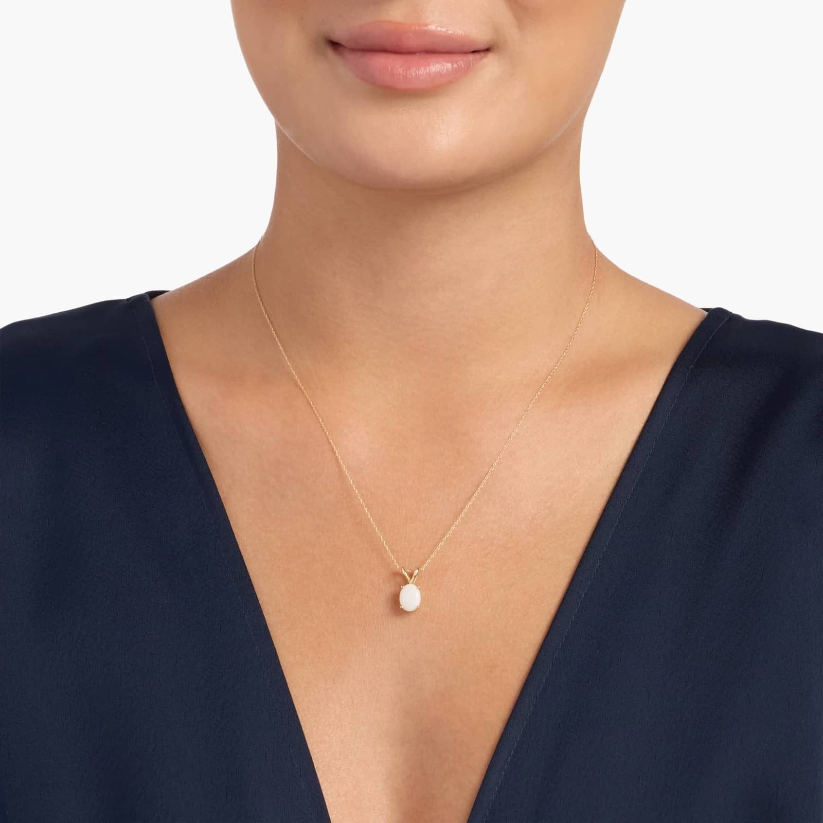 Oval Birthstone Opal Pendant Necklace in 14K Yellow Gold (9x7mm)
