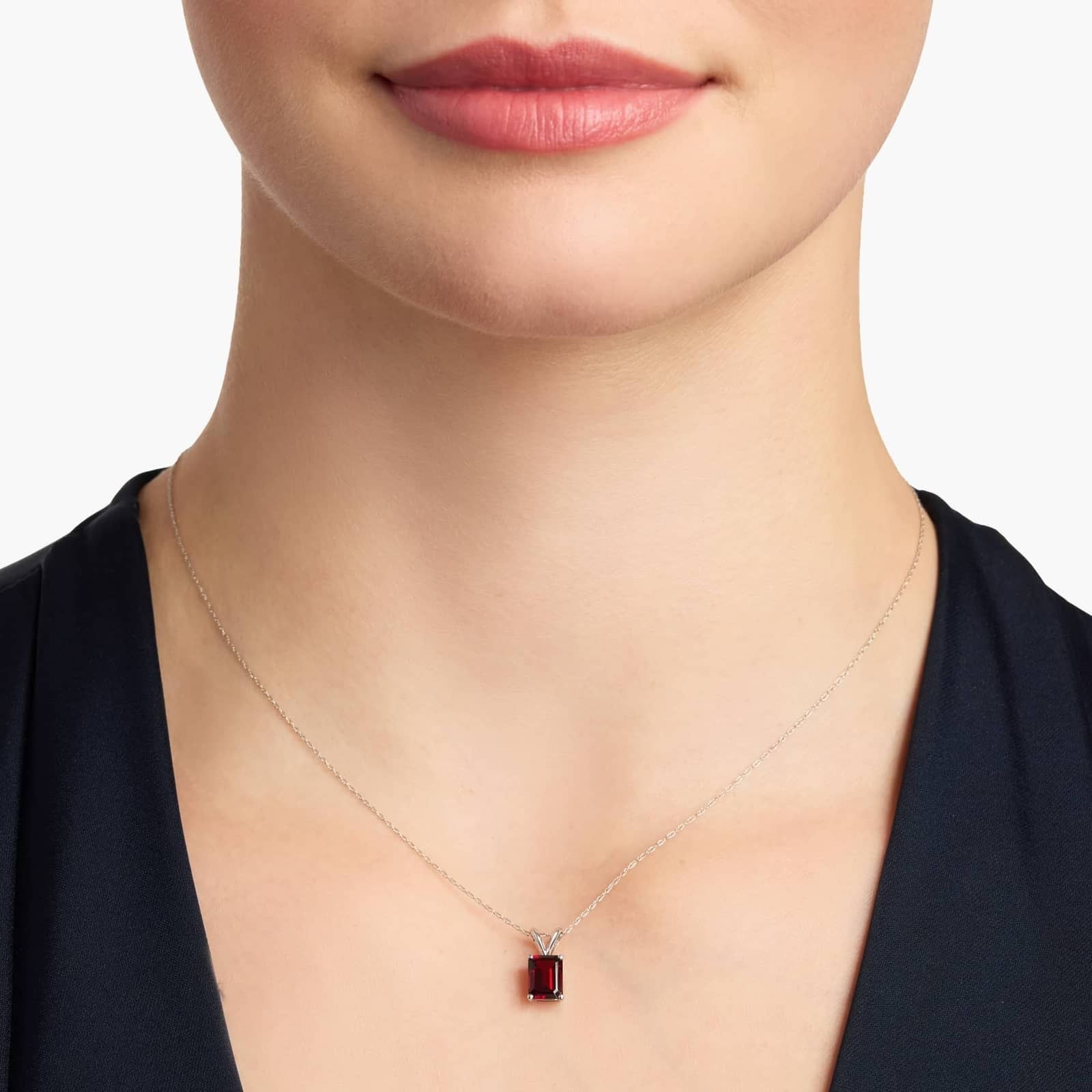 Emerald Cut Birthstone Garnet Pendant Necklace
