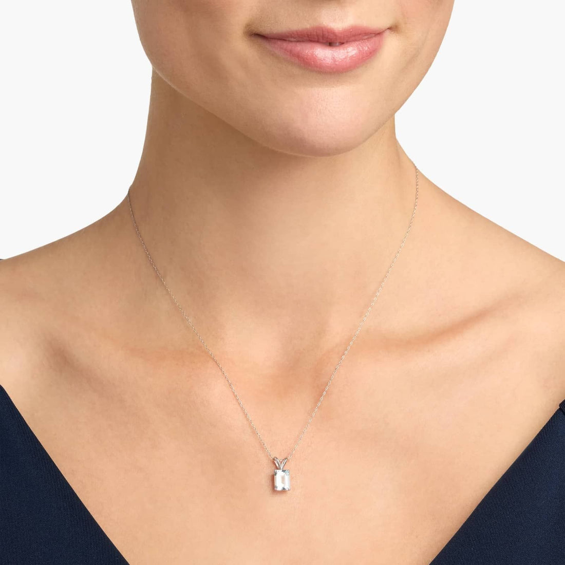 Emerald Cut Birthstone Aquamarine Pendant Necklace