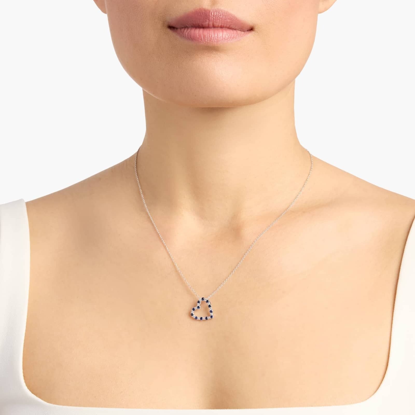 Luna Sapphire and Diamond Heart Pendant Necklace in 14k White Gold