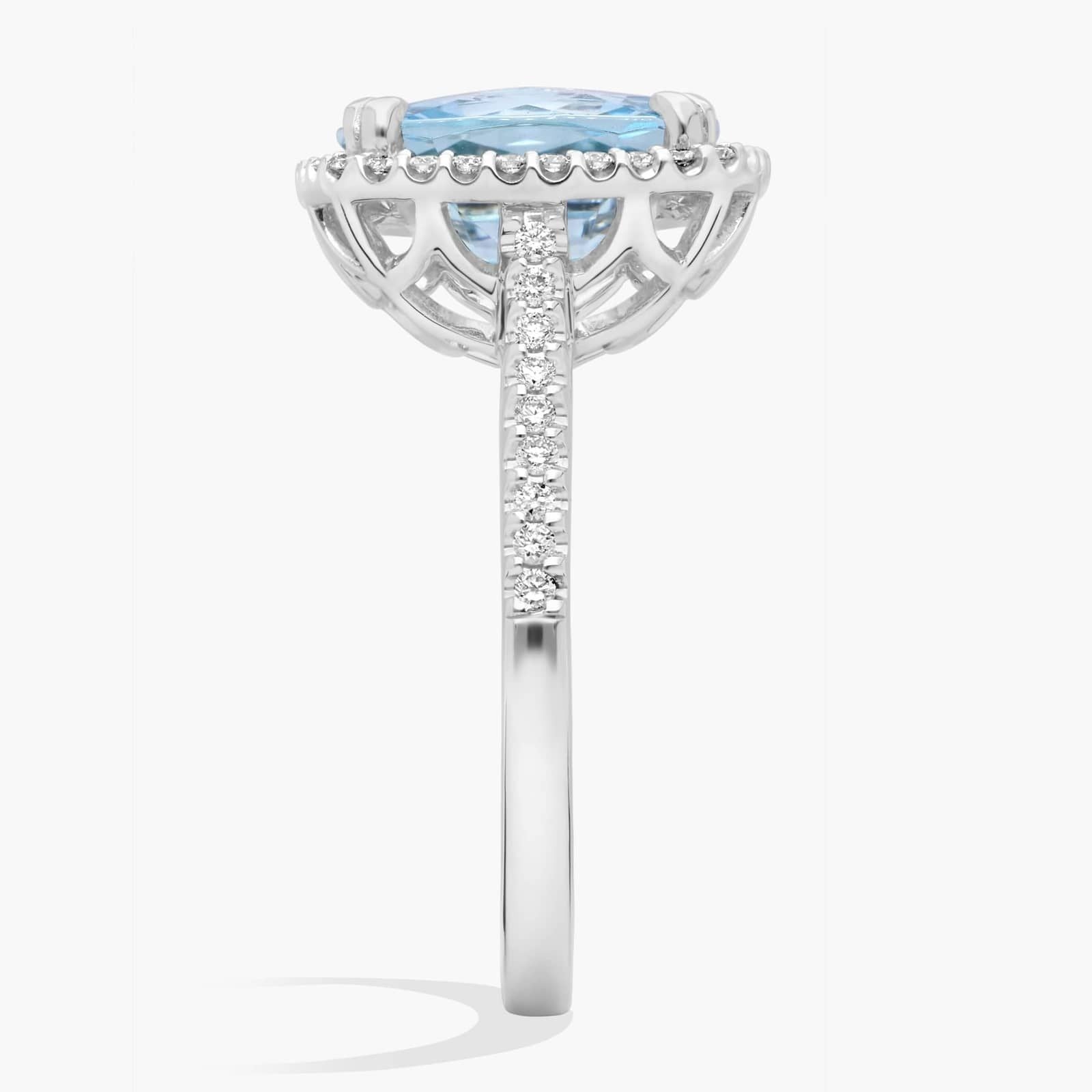 Cushion-Cut Aquamarine Diamond Halo Cocktail Ring in 14k White Gold (10.5mm)