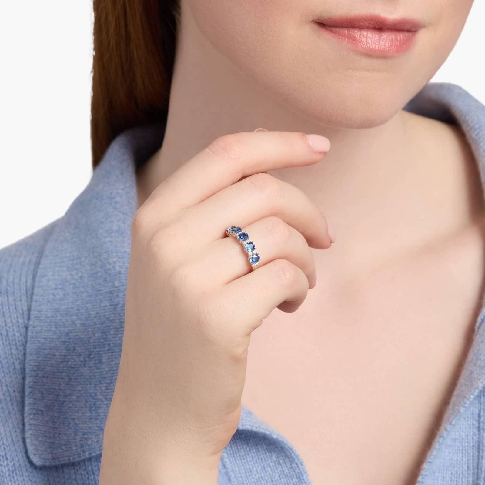 Sapphire and Diamond Five-Stone Ring in 14k White Gold