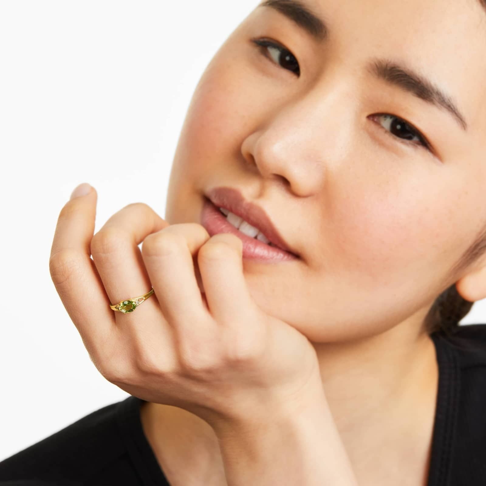 Oval Peridot And Diamond Accent Birthstone Ring In 14K Yellow Gold