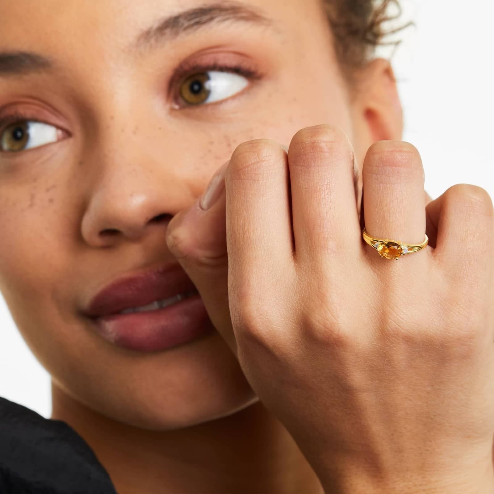 Oval Citrine And Diamond Accent Birthstone Ring In 14K Yellow Gold
