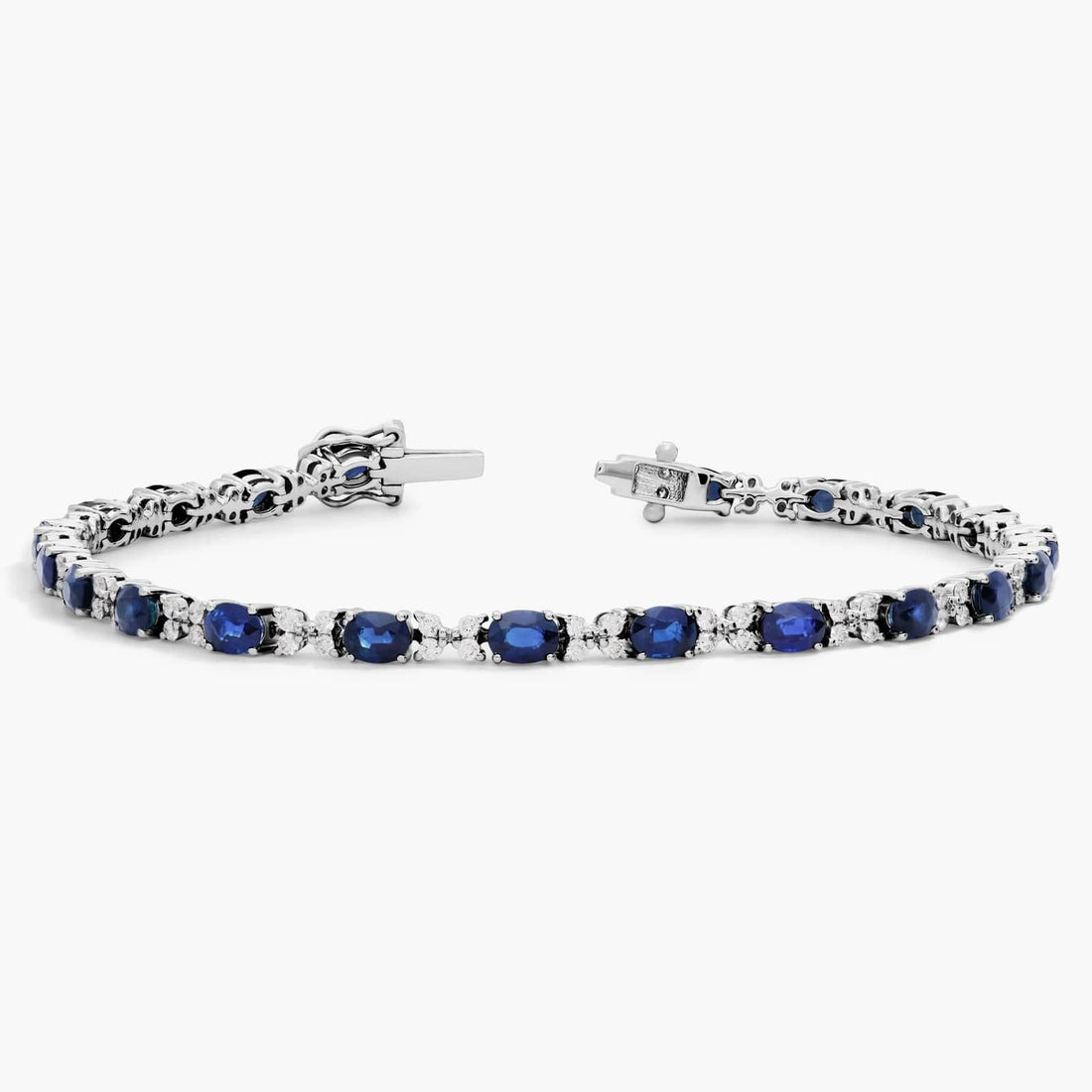 Sapphire and Diamond Bracelet in 14k White Gold (4x3mm)