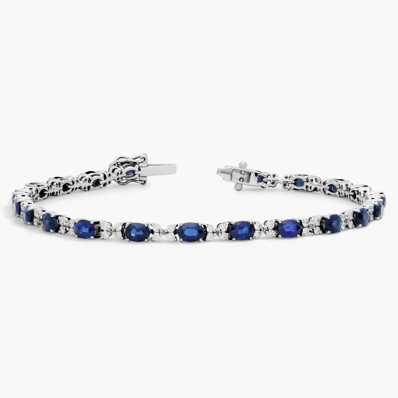 Sapphire and Diamond Bracelet in 14k White Gold (4x3mm)