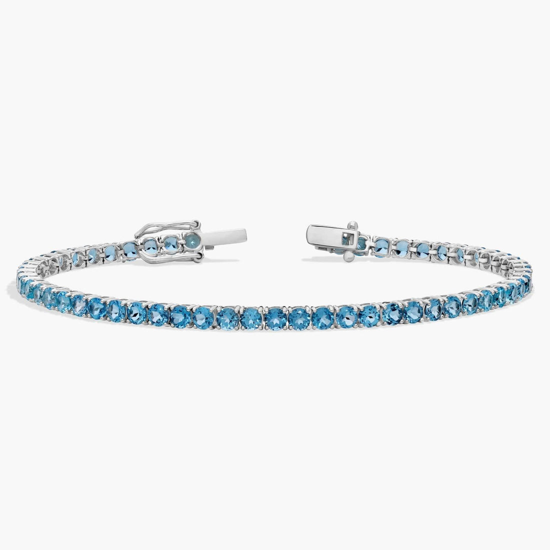 Blue Topaz Birthstone Tennis Bracelet in 14K White Gold