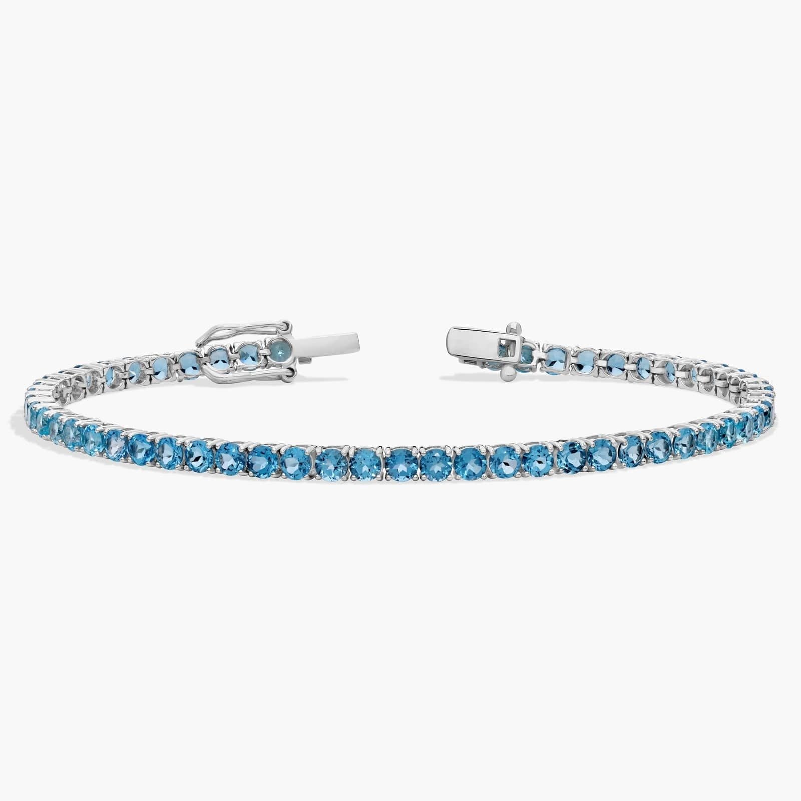 Blue Topaz Birthstone Tennis Bracelet in 14K White Gold