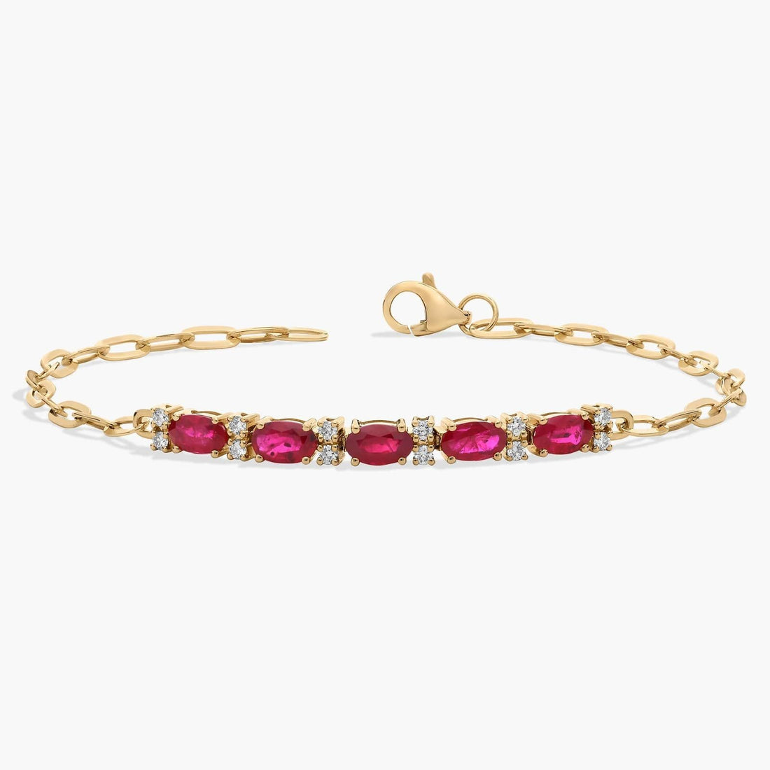 Diamond and Ruby Paperclip Bracelet in 14K Yellow Gold