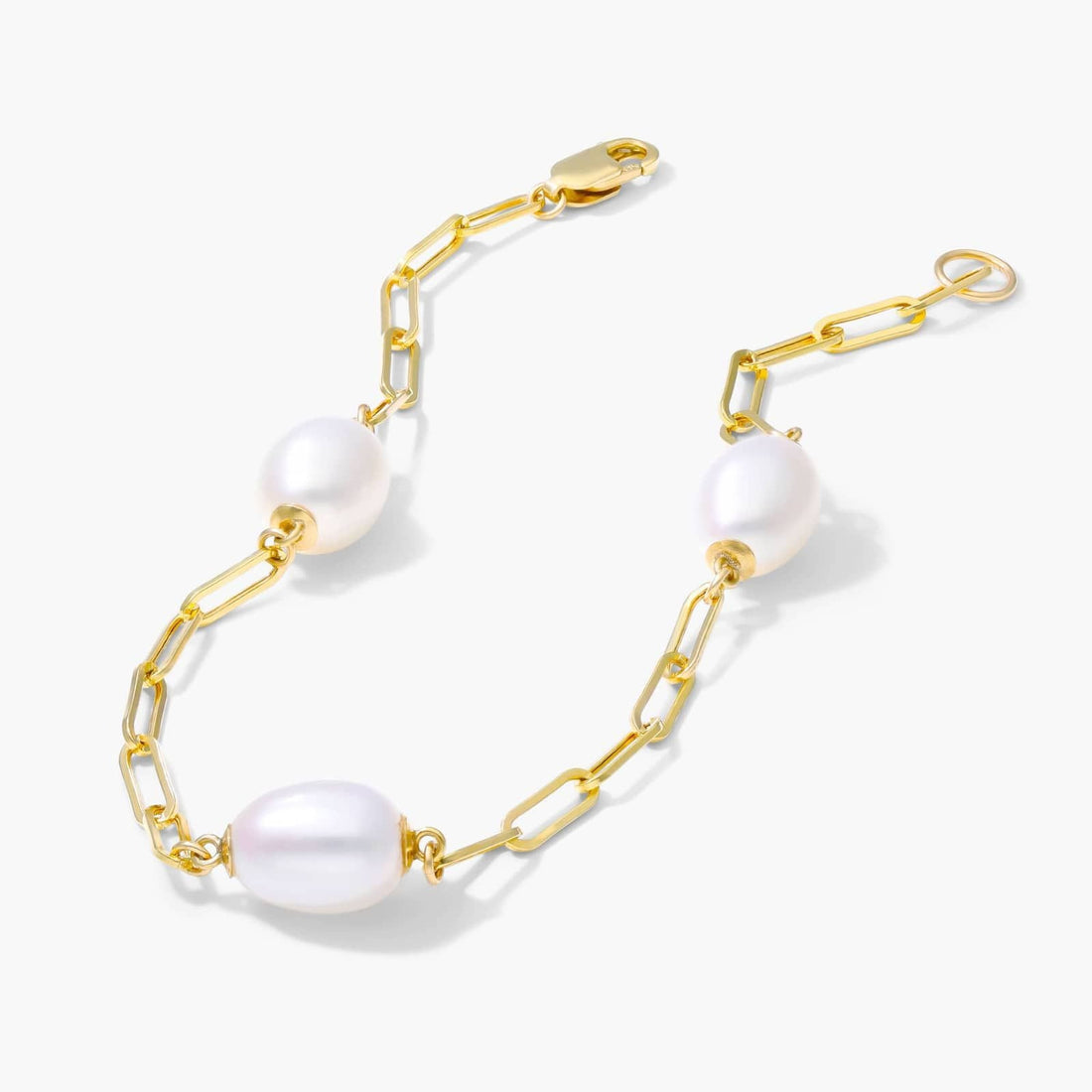 Freshwater Cultured Pearl Station Paperclip Bracelet In 14K Yellow Gold