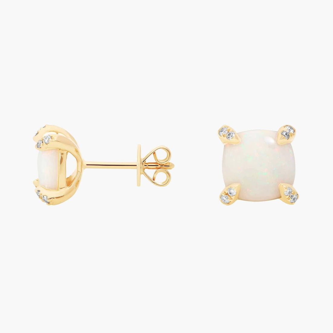 Cushion Cut Opal and Diamond Accent Earrings in 14k Yellow Gold (7mm)