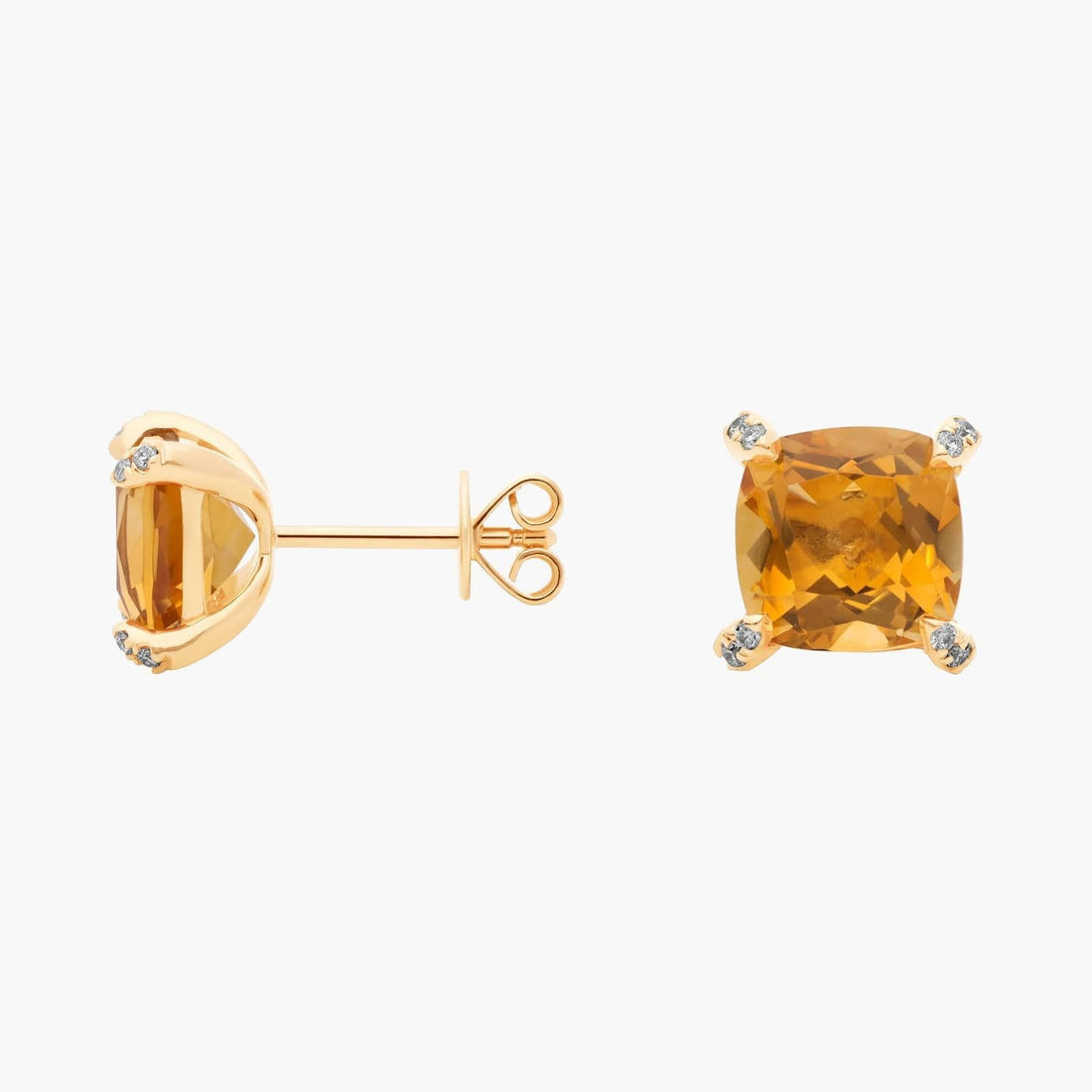 Cushion Cut Citrine and Diamond Accent Earrings in 14k Yellow Gold (7mm)