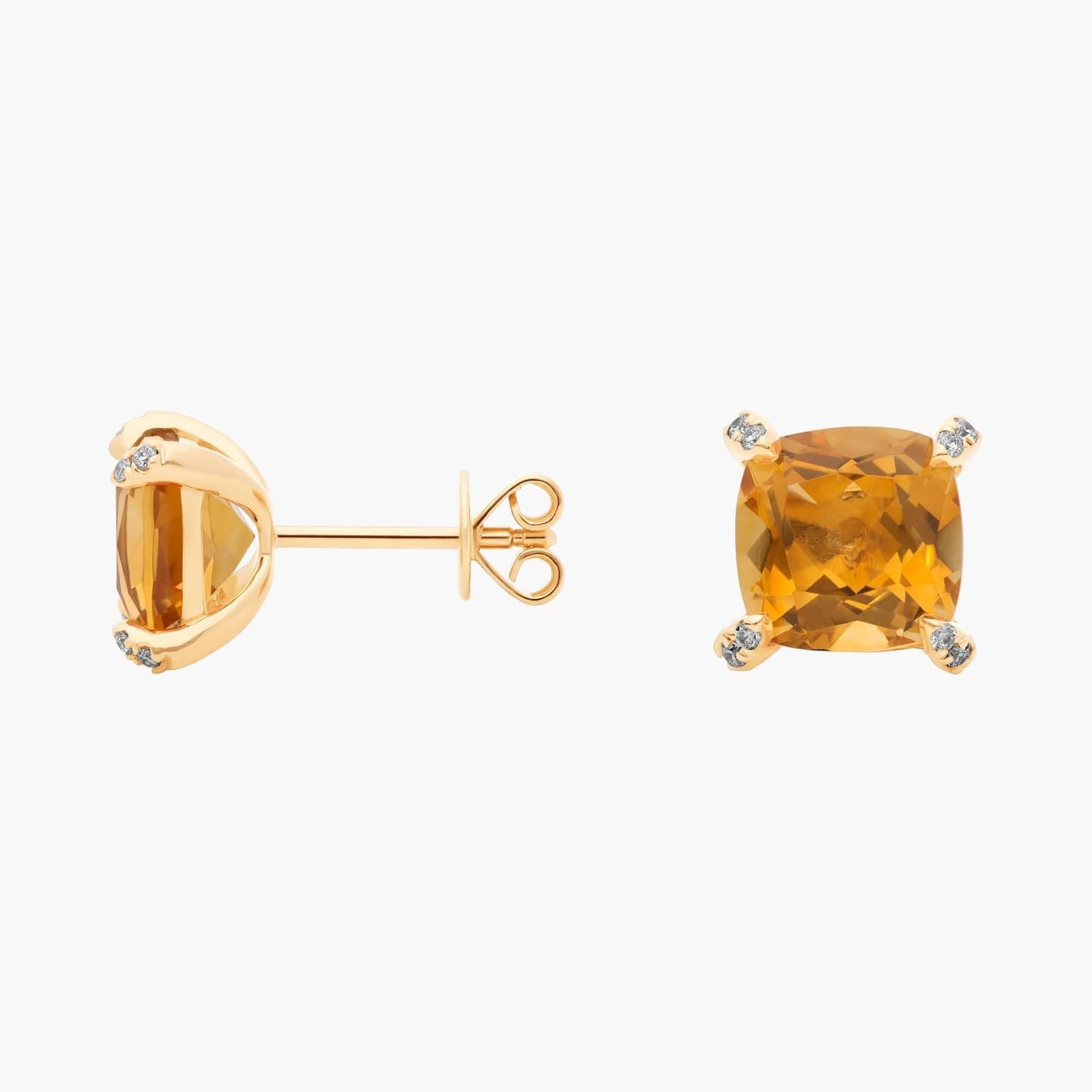 Cushion Cut Citrine and Diamond Accent Earrings in 14k Yellow Gold (7mm)