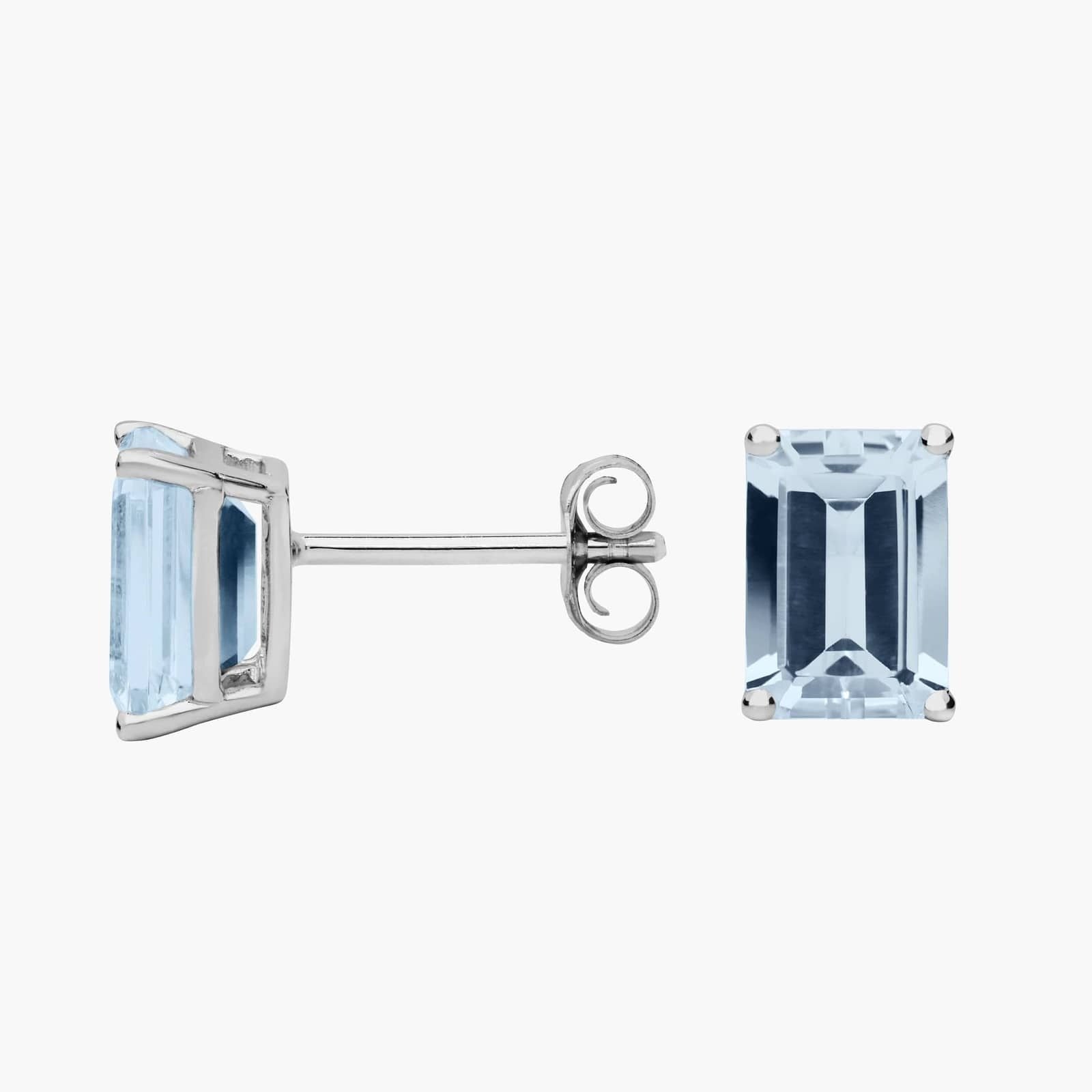 Emerald Cut Birthstone Aquamarine Stud Earrings