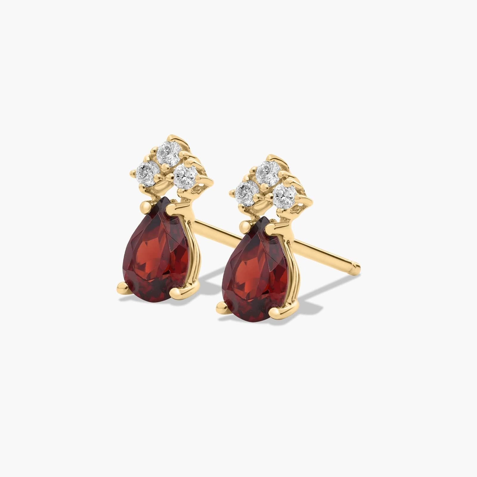 Pear Shape Garnet And Tri-Diamond Stud Earrings