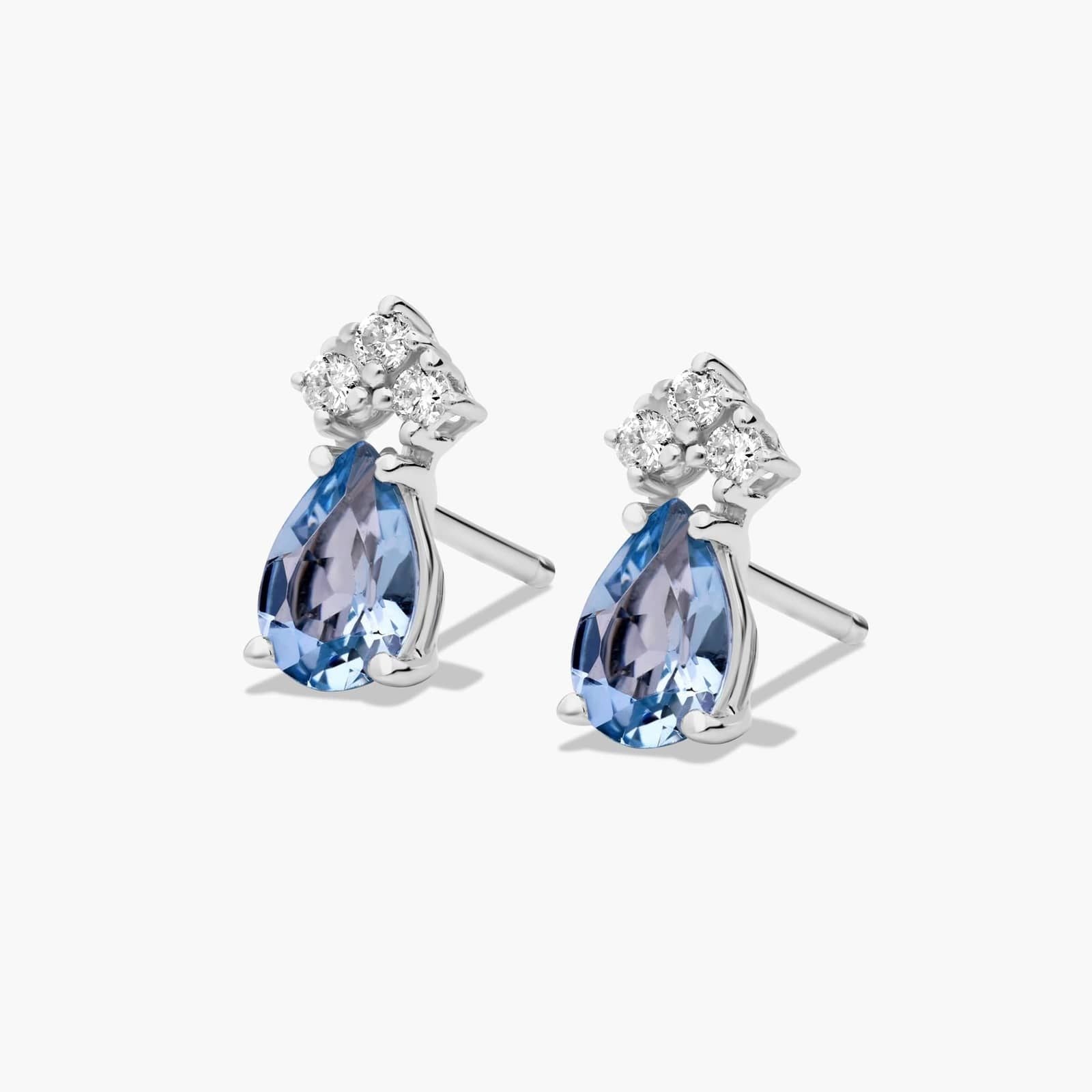 Pear Shape Aquamarine And Tri-Diamond Stud Earrings