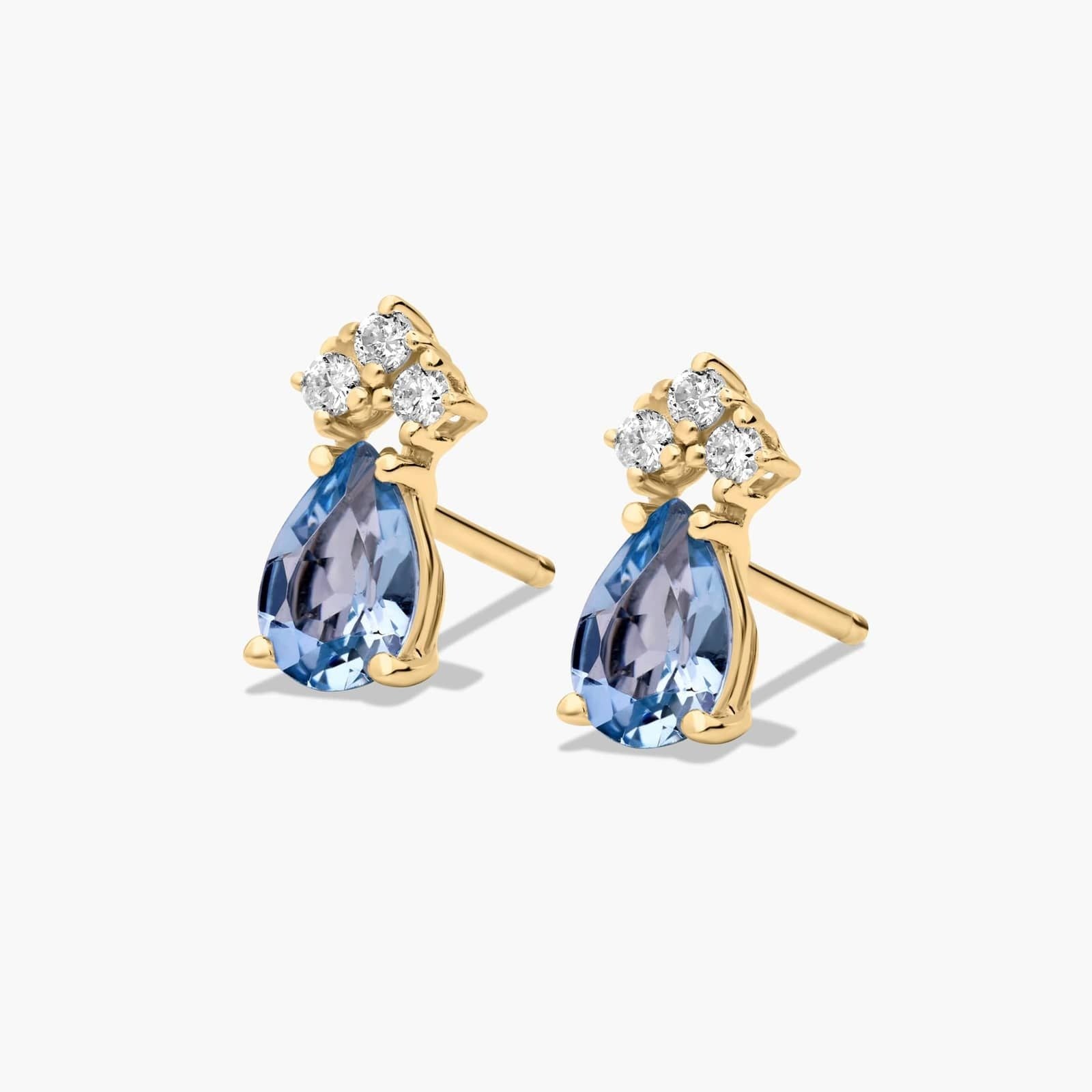 Pear Shape Aquamarine And Tri-Diamond Stud Earrings
