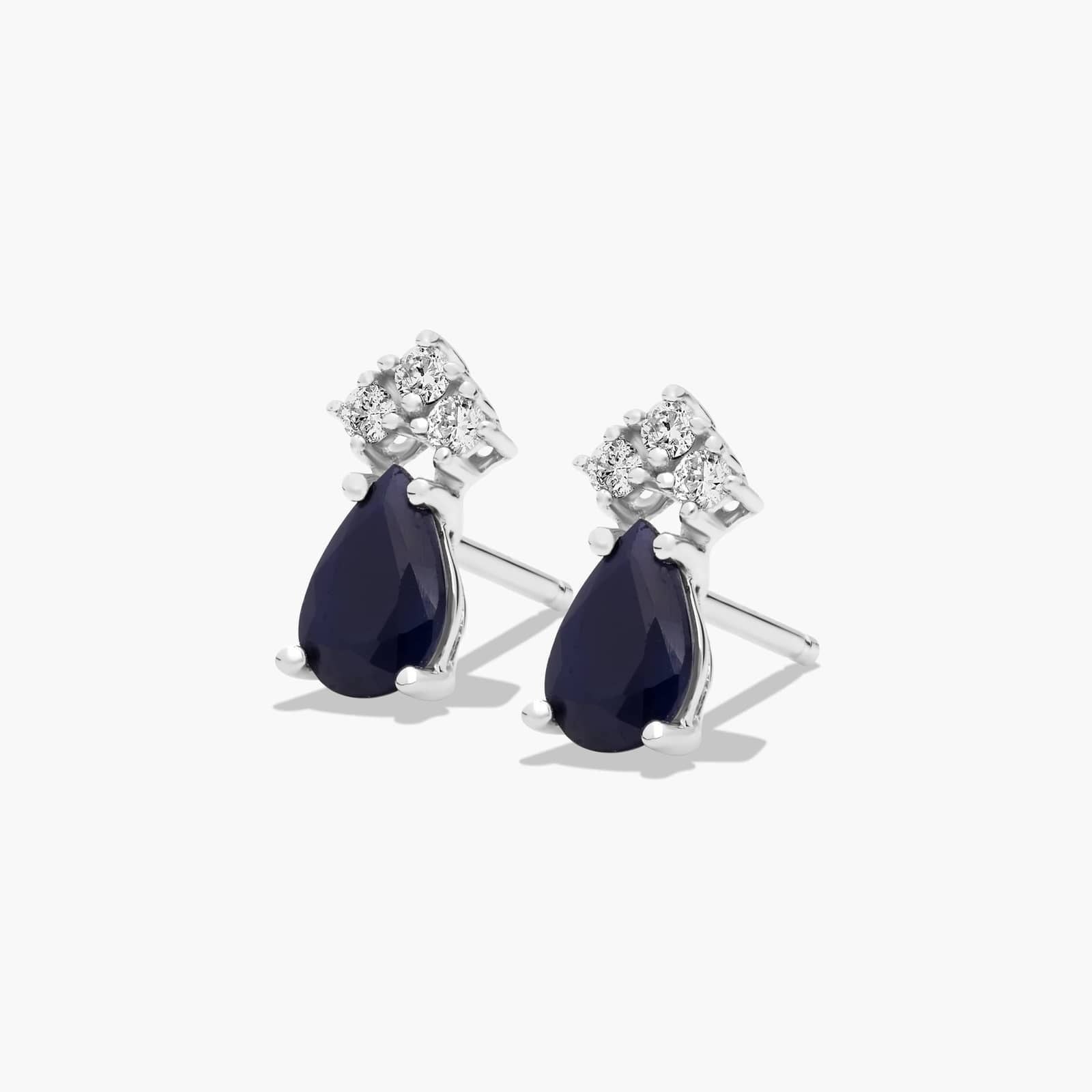 Pear Shape Sapphire And Tri-Diamond Stud Earrings