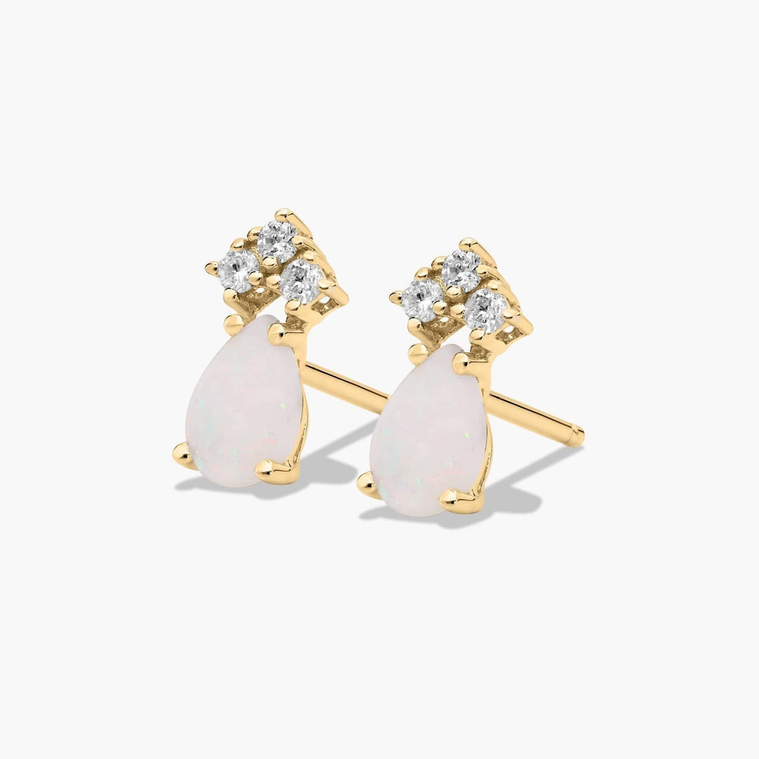 Pear Shape Opal And Tri-Diamond Stud Earrings In 14K Yellow Gold