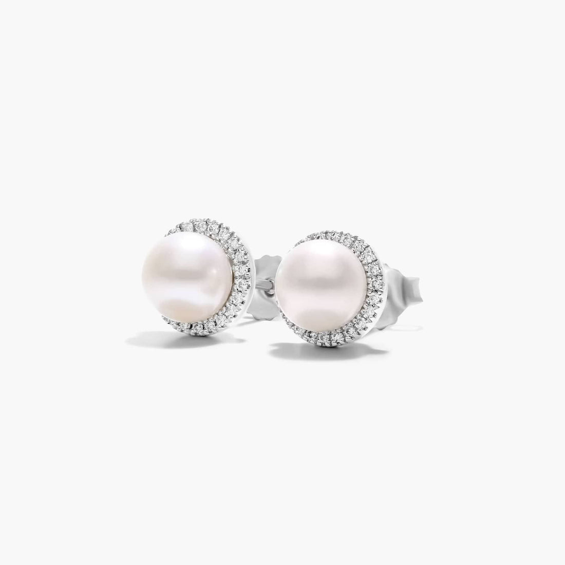 Cultured Freshwater Pearl And Diamond Halo Earrings In 14K White Gold