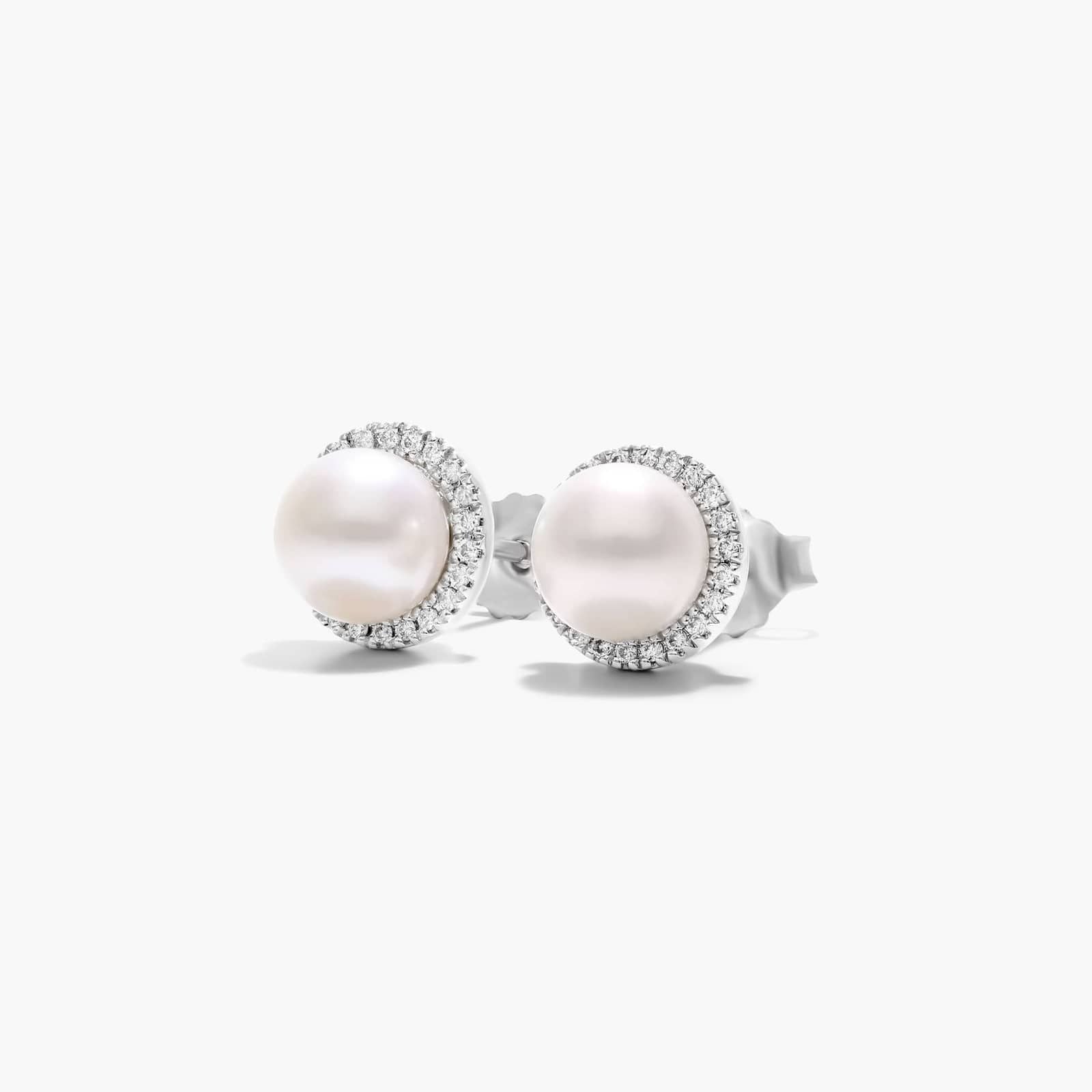 Cultured Freshwater Pearl And Diamond Halo Earrings In 14K White Gold