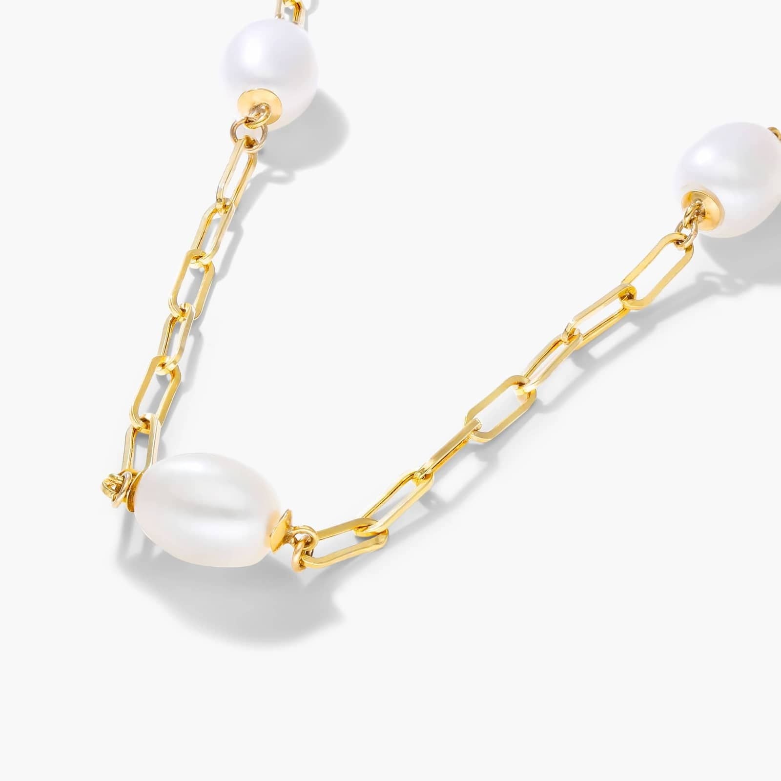 14K Yellow Gold Freshwater Cultured Pearl Station Paperclip Necklace