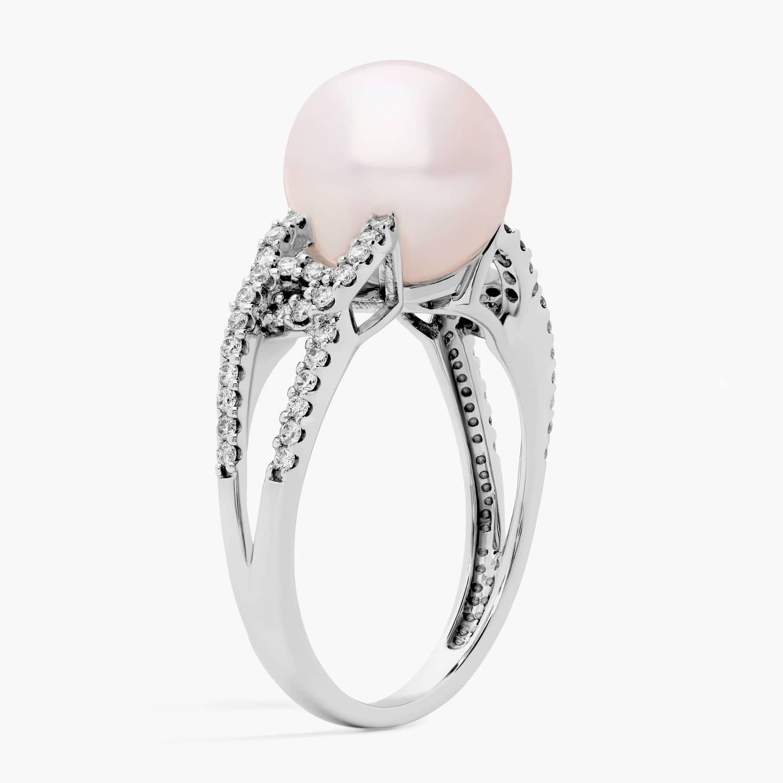 Freshwater Pearl Fashion Ring with Diamond Band in 14k White Gold (10.5-11mm)