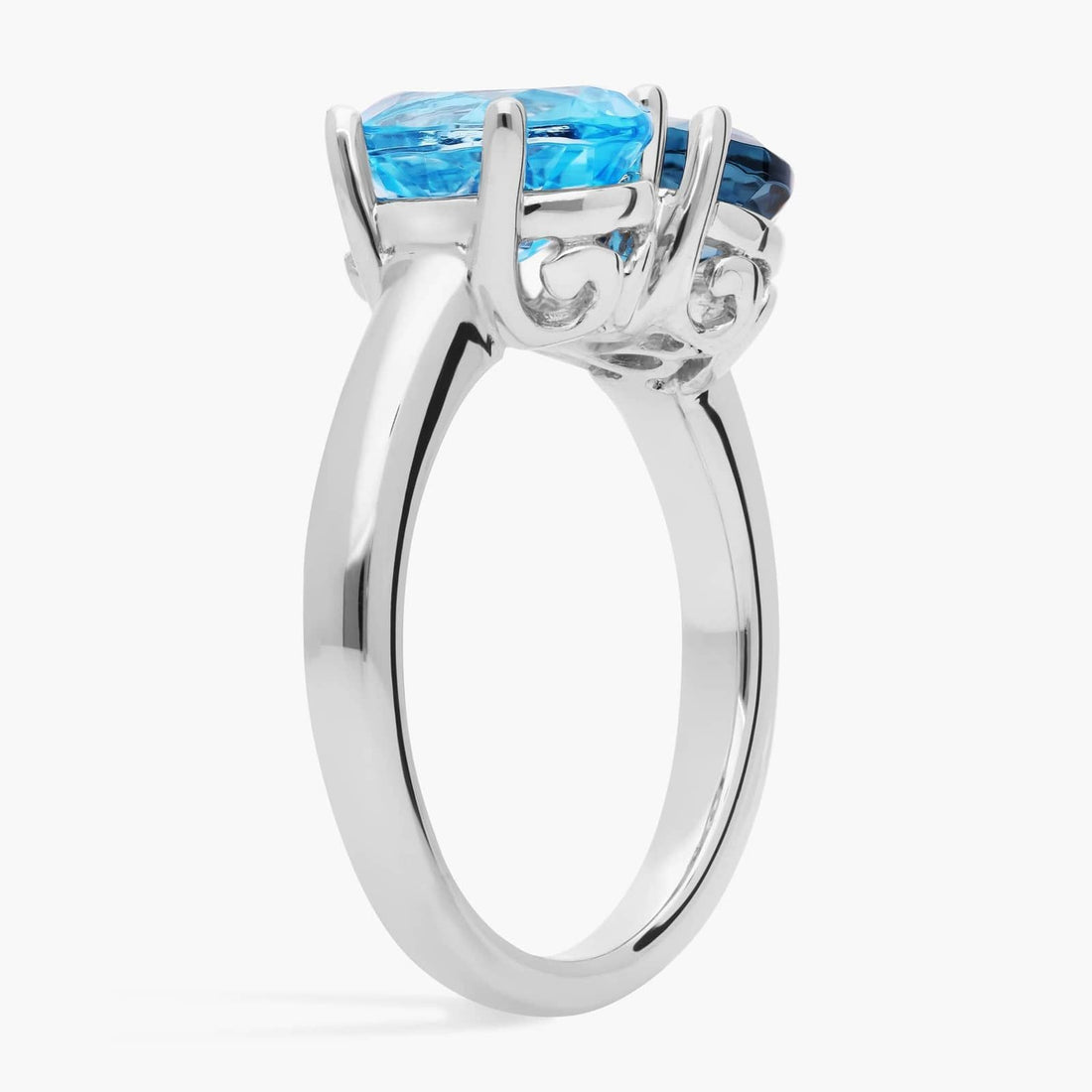 Swiss Blue Topaz and Blue Topaz Two Stone Ring in 14k White Gold