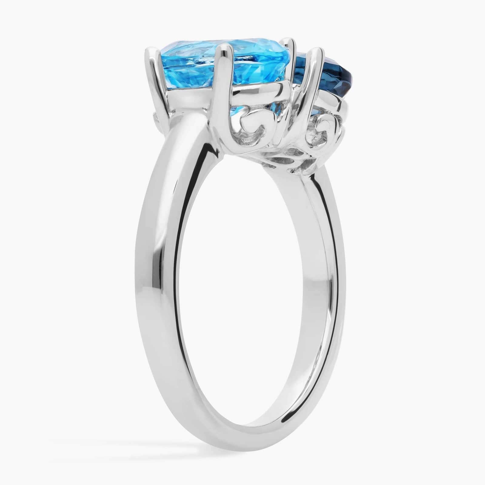 Swiss Blue Topaz and Blue Topaz Two Stone Ring in 14k White Gold