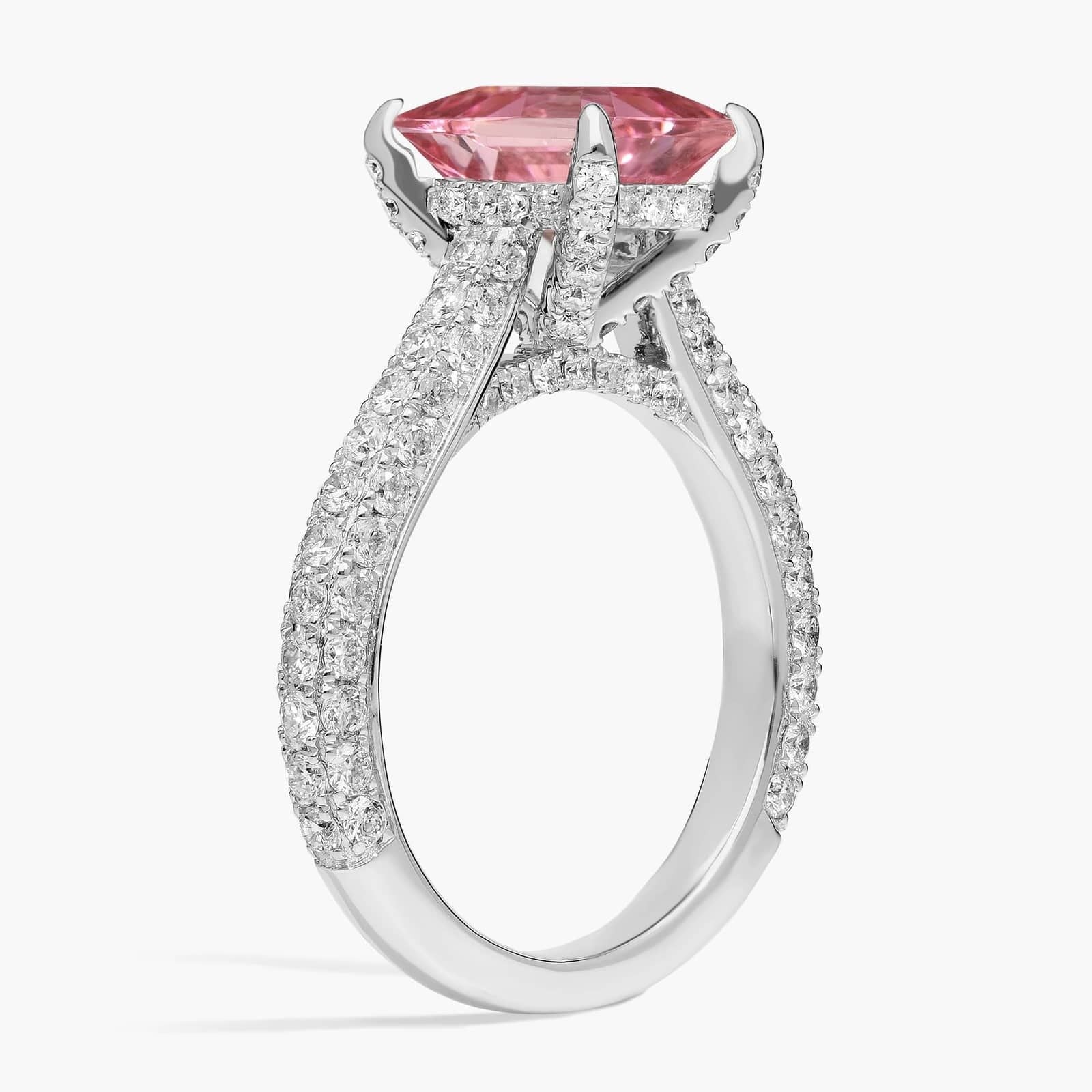 Extraordinary Collection: Emerald Cut Pink Tourmaline and Diamond Ring in 18k White Gold